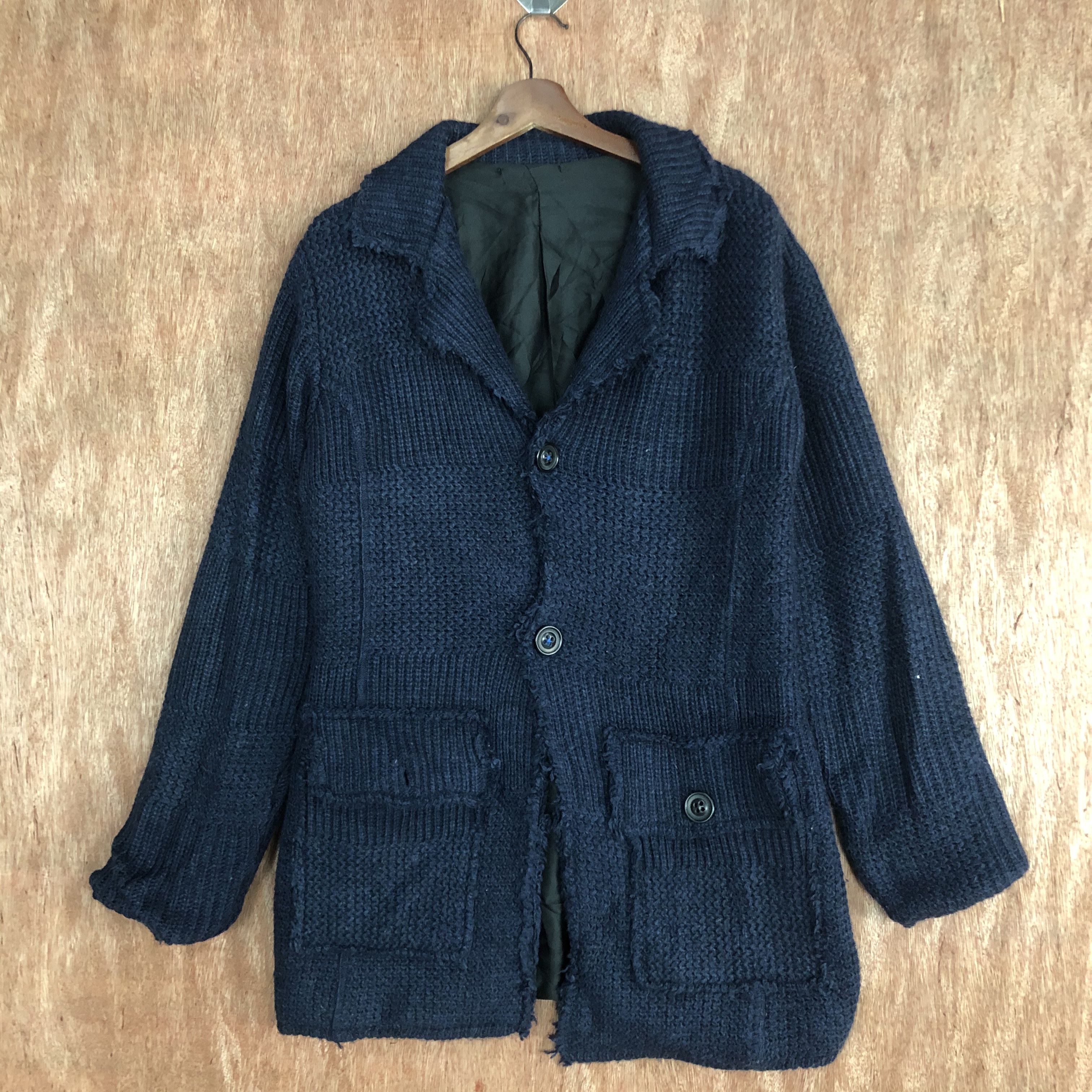 Vintage DLL Japan Brand Dark Blue distressed Knitwear cardigan #c527 Size US M / EU 48-50 / 2 - 3 Thumbnail
