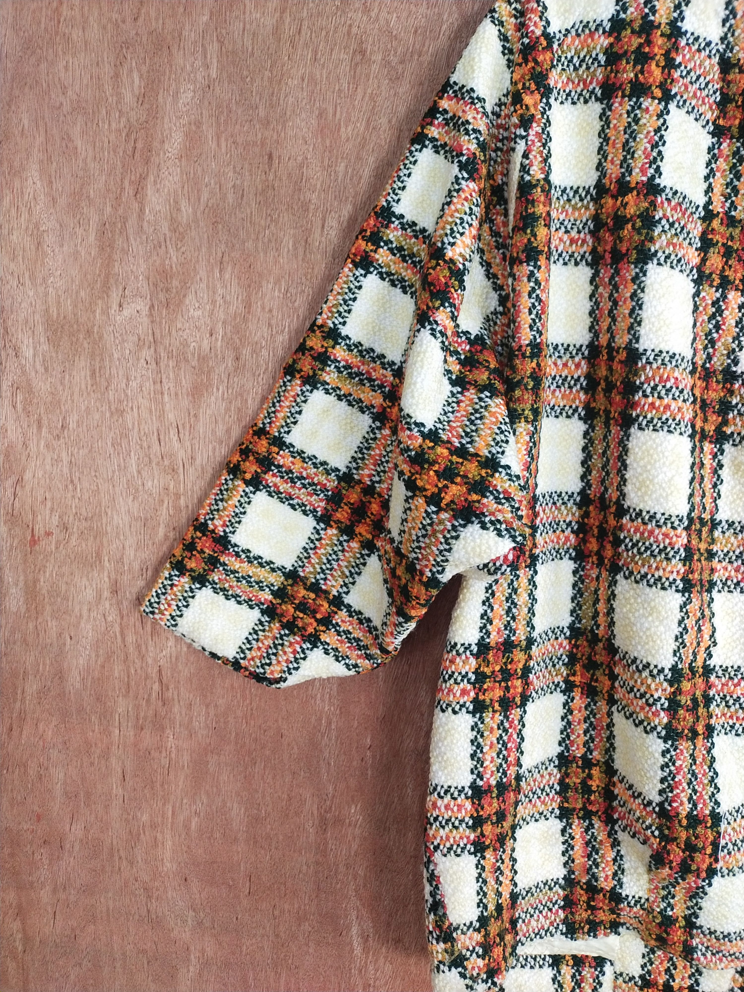Homespun Knitwear × Japanese Brand Japan Cream/orange checkered knitwear cardigan #S075 Size US L / EU 52-54 / 3 - 8 Thumbnail