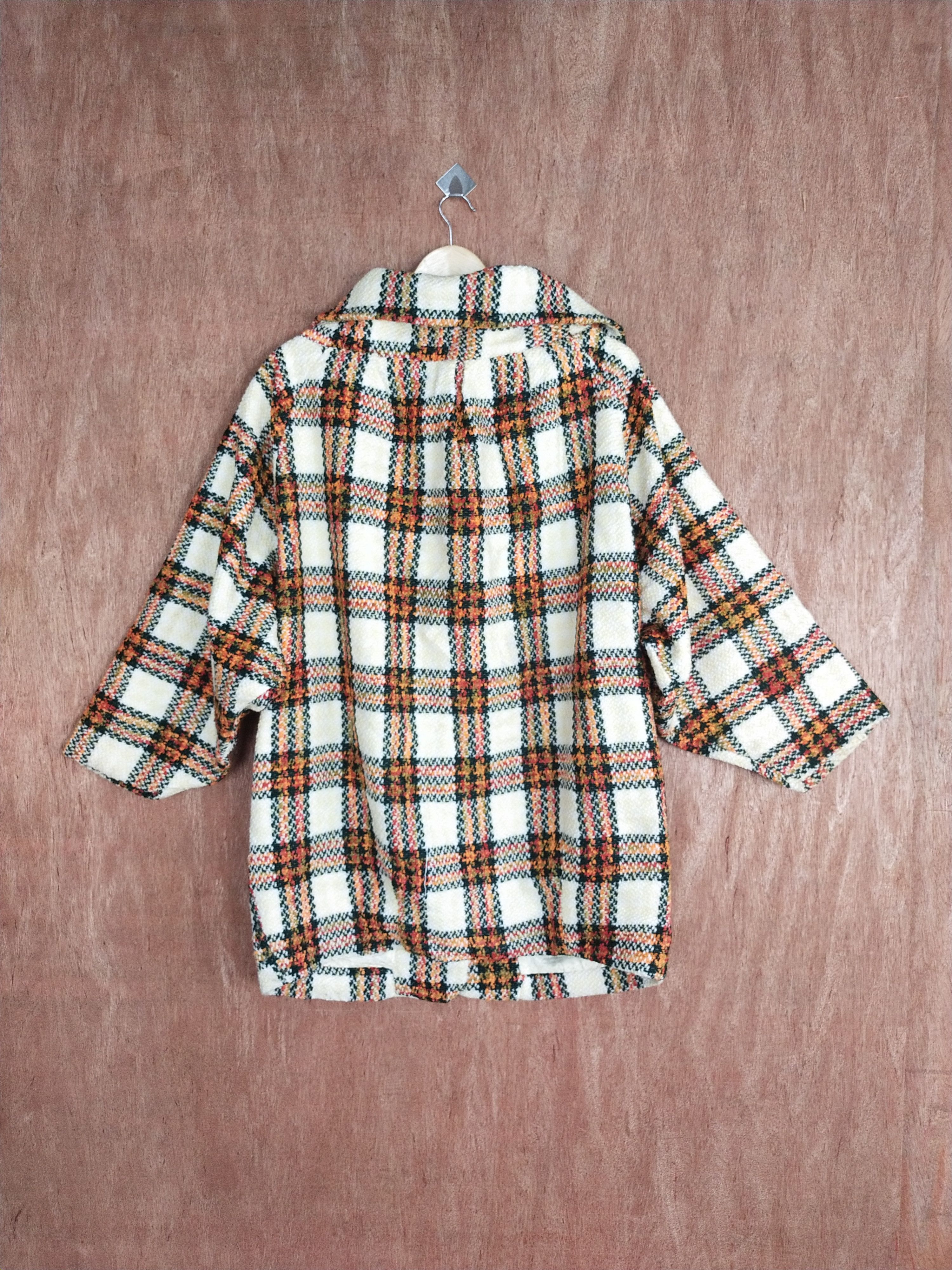 Homespun Knitwear × Japanese Brand Japan Cream/orange checkered knitwear cardigan #S075 Size US L / EU 52-54 / 3 - 7 Thumbnail