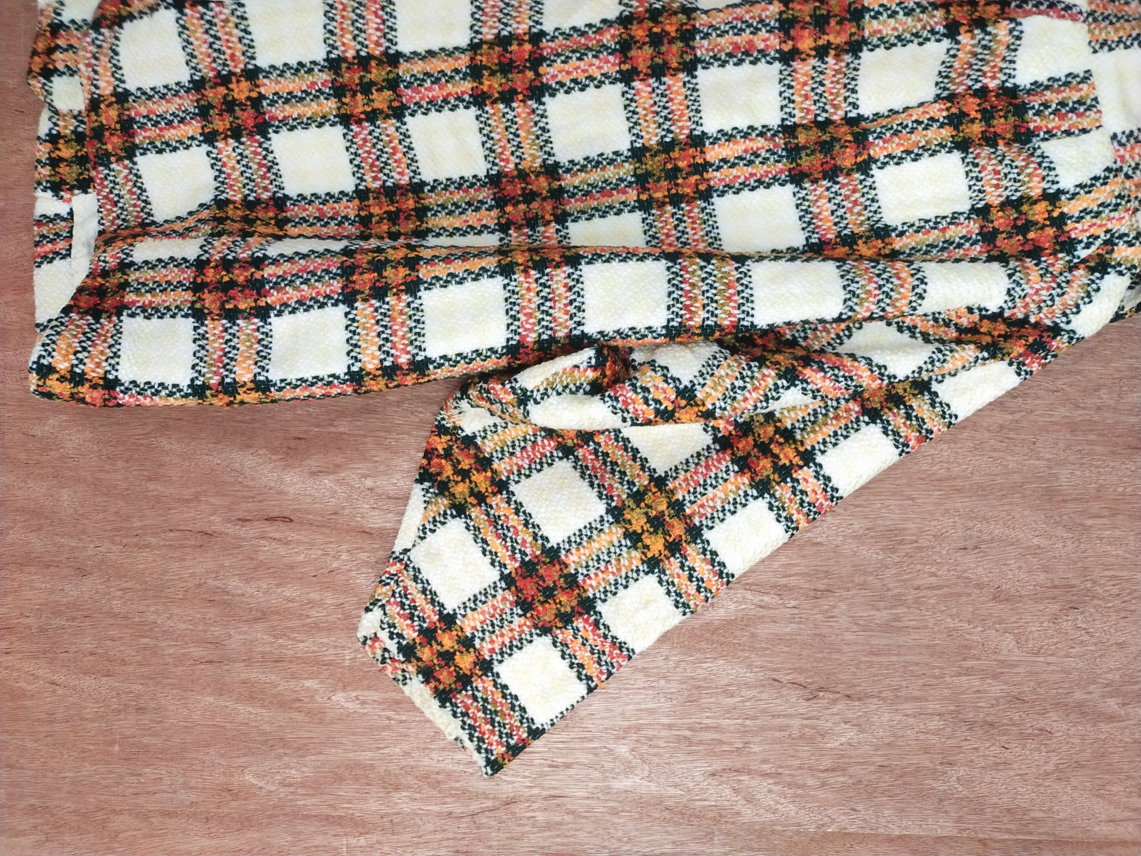 Homespun Knitwear × Japanese Brand Japan Cream/orange checkered knitwear cardigan #S075 Size US L / EU 52-54 / 3 - 9 Thumbnail