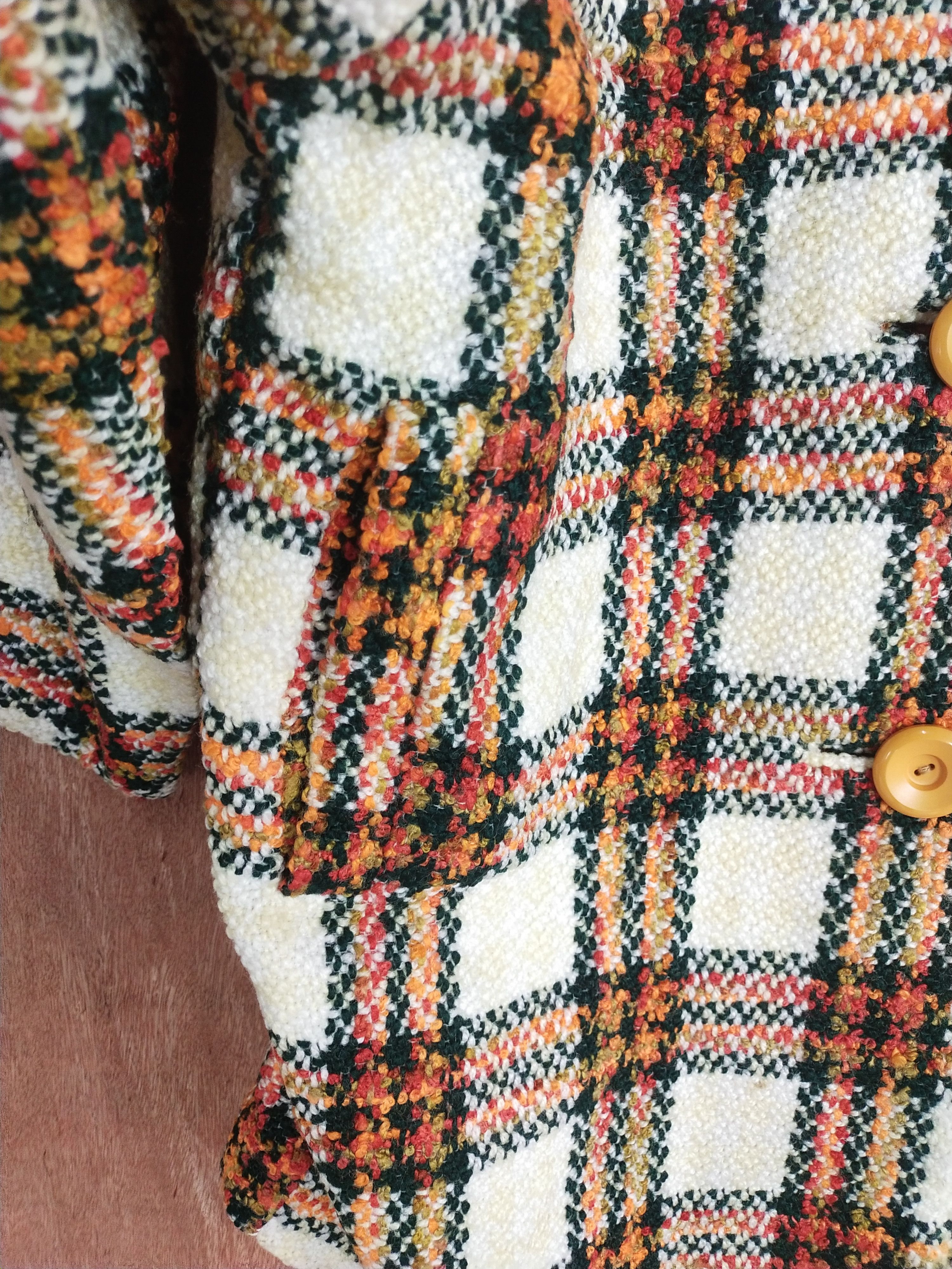 Homespun Knitwear × Japanese Brand Japan Cream/orange checkered knitwear cardigan #S075 Size US L / EU 52-54 / 3 - 3 Thumbnail