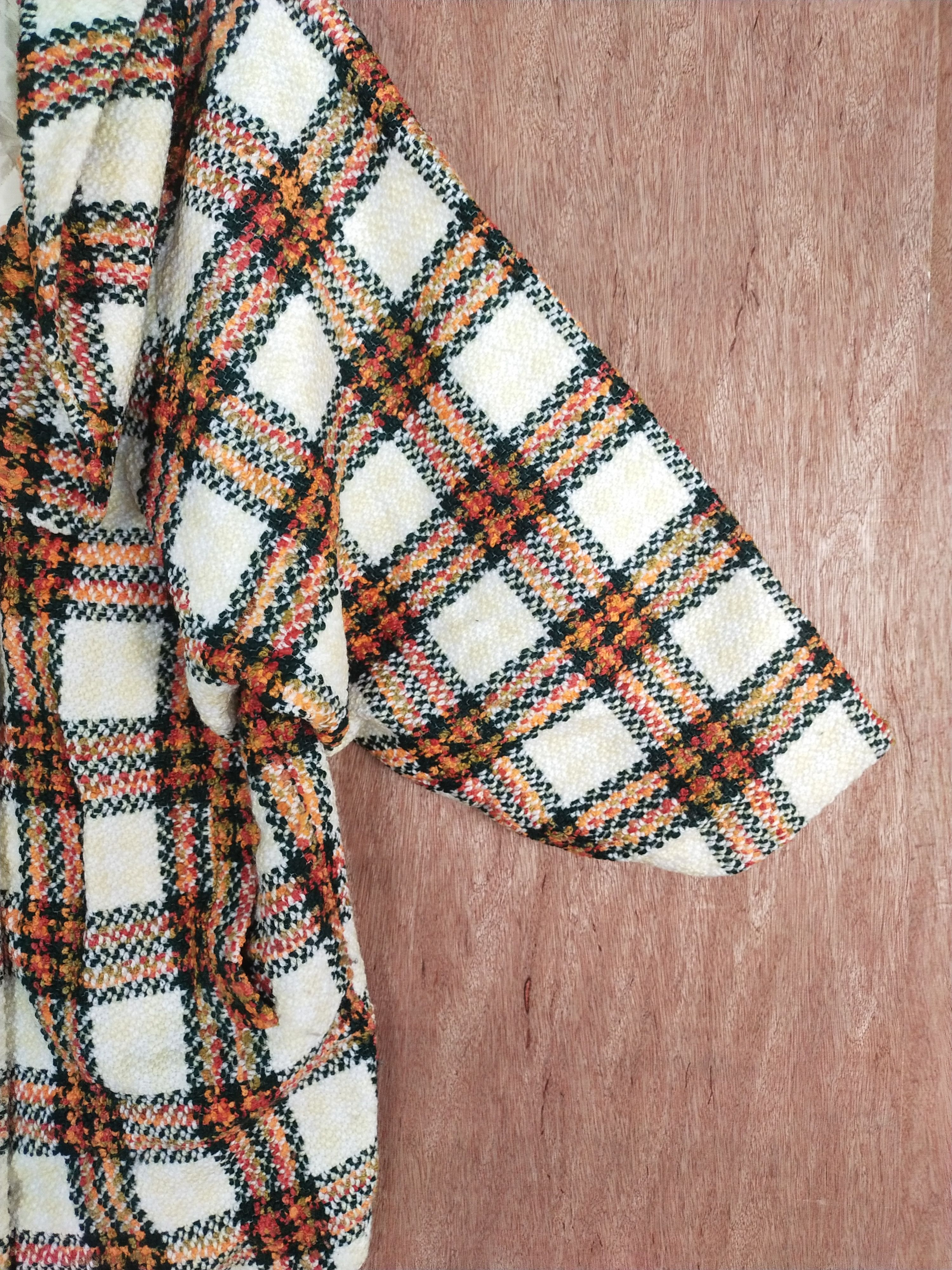 Homespun Knitwear × Japanese Brand Japan Cream/orange checkered knitwear cardigan #S075 Size US L / EU 52-54 / 3 - 6 Thumbnail