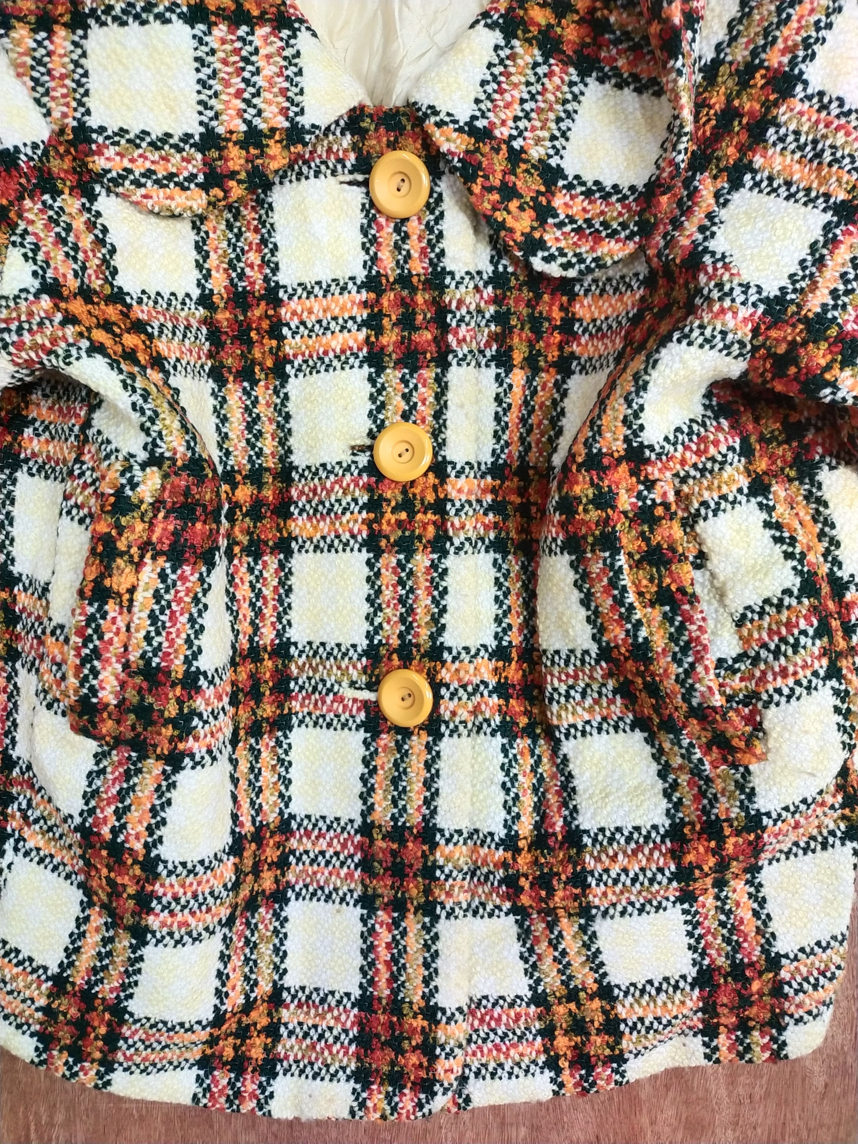 Homespun Knitwear × Japanese Brand Japan Cream/orange checkered knitwear cardigan #S075 Size US L / EU 52-54 / 3 - 2 Thumbnail