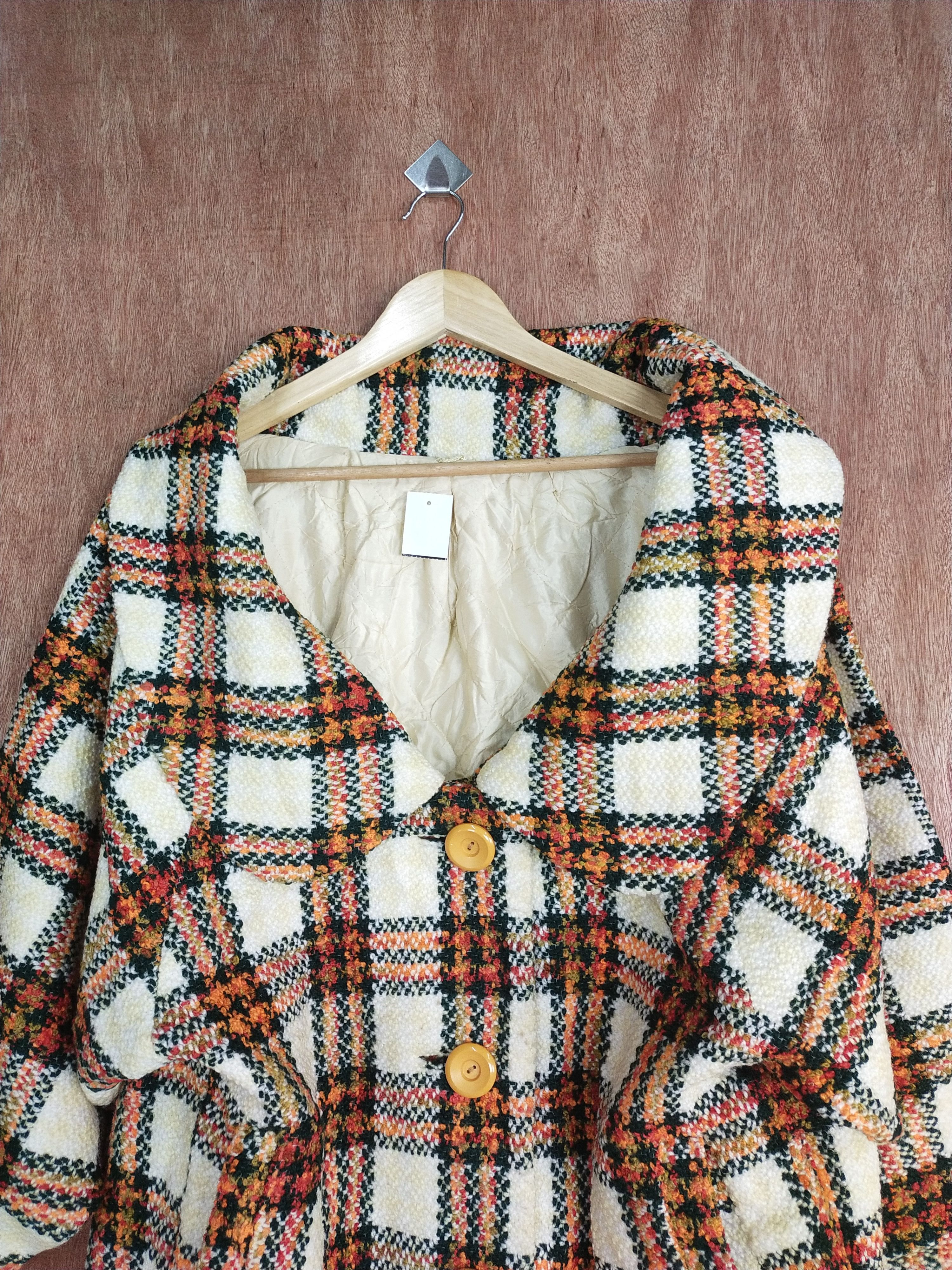 Homespun Knitwear × Japanese Brand Japan Cream/orange checkered knitwear cardigan #S075 Size US L / EU 52-54 / 3 - 1 Thumbnail