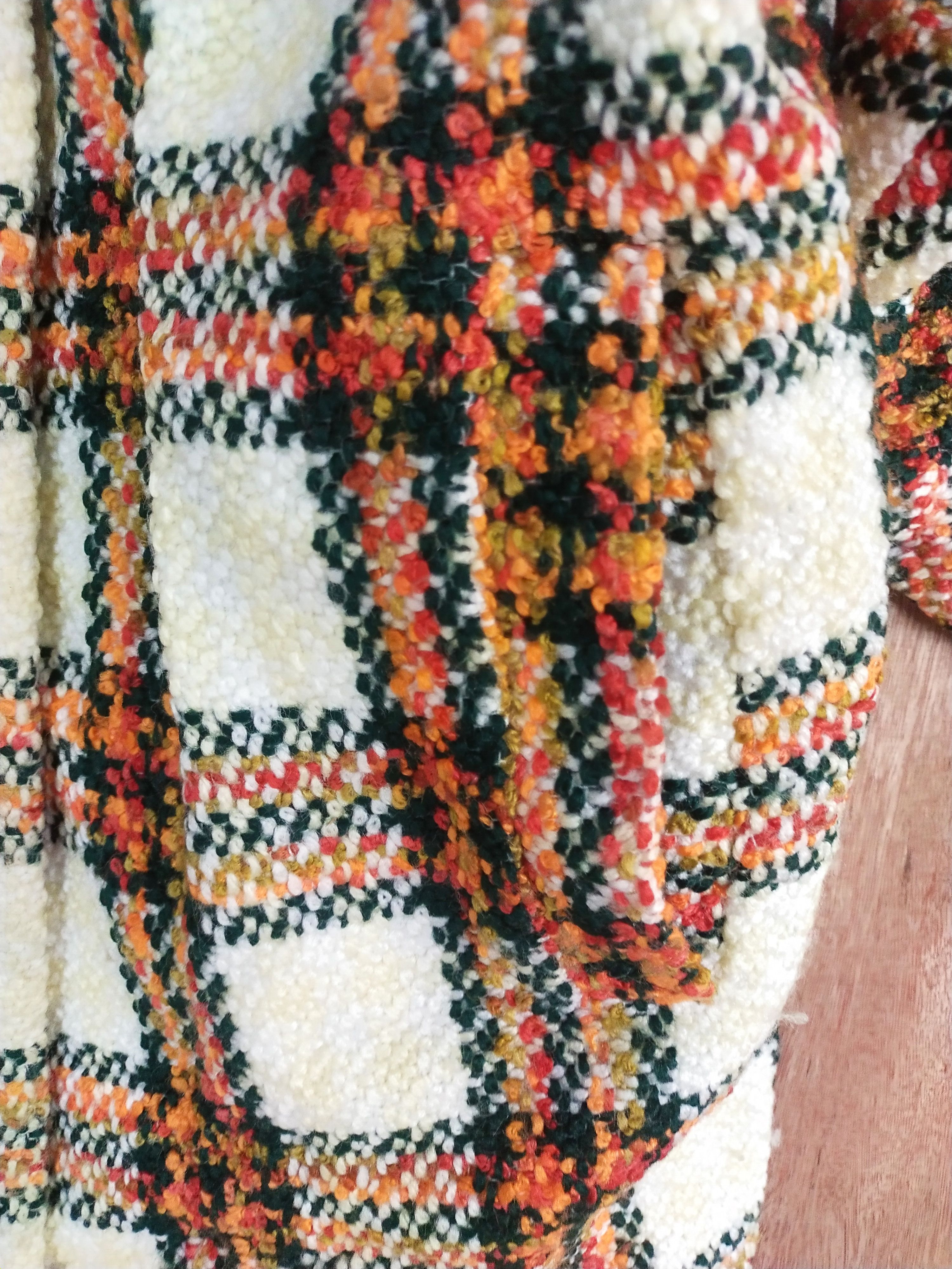 Homespun Knitwear × Japanese Brand Japan Cream/orange checkered knitwear cardigan #S075 Size US L / EU 52-54 / 3 - 5 Thumbnail