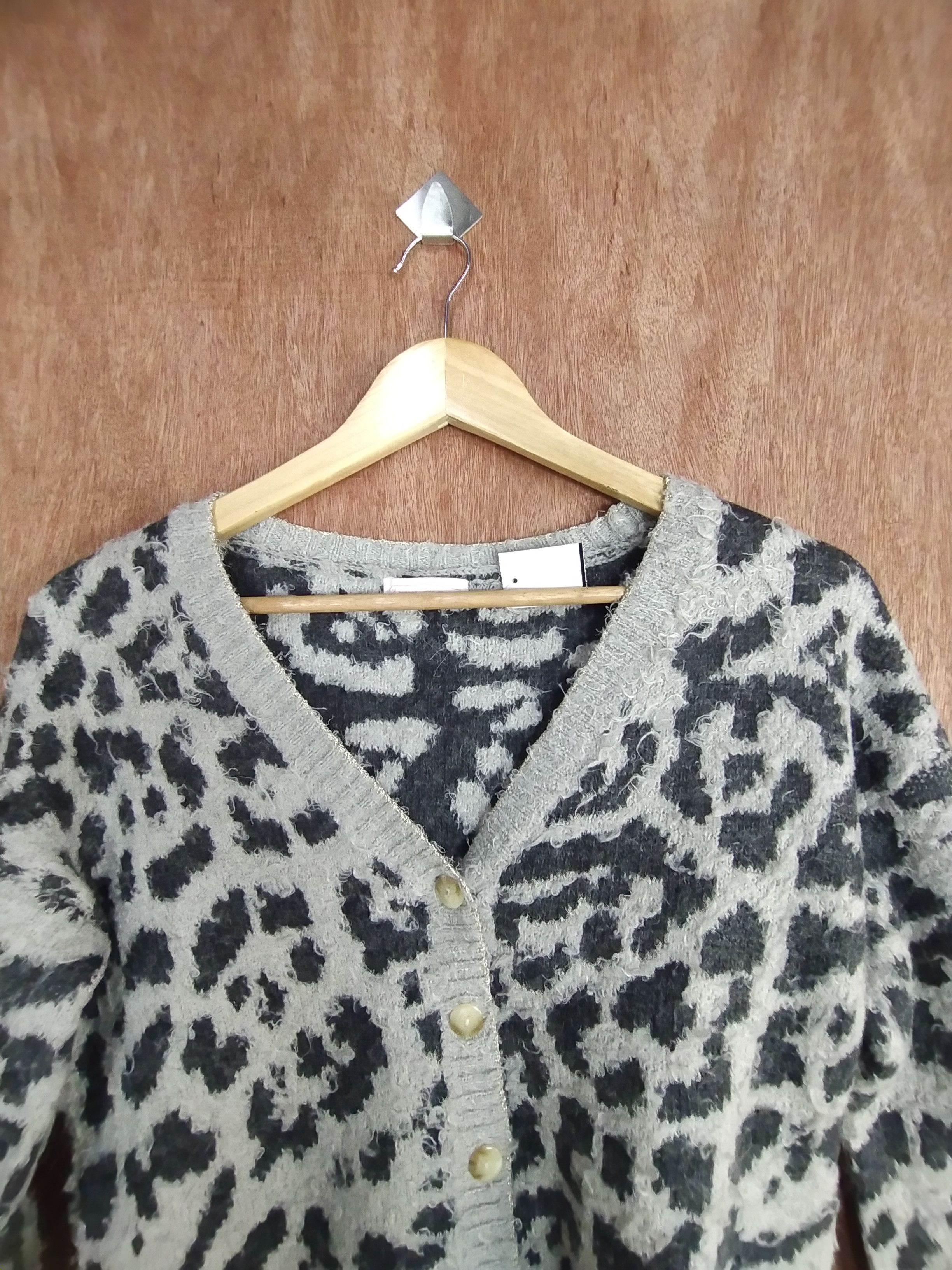 Vintage Hypen World Gallery leopard cardigan shaggy knitwear #S028 Size XS / US 0-2 / IT 36-38 - 2 Thumbnail