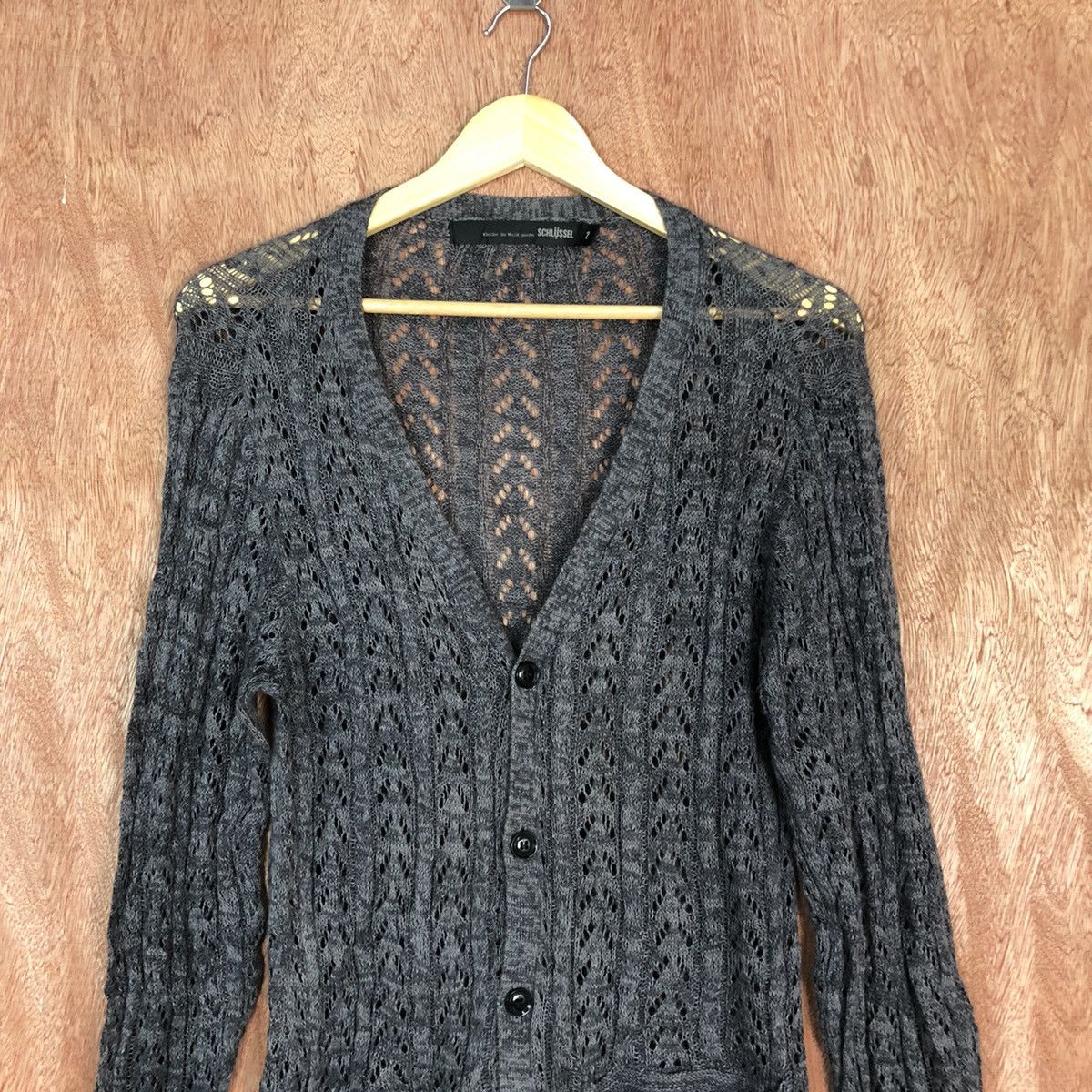 Schlussel Schlussel Black crochet mesh net cardigan Knitwear #6052 Size US M / EU 48-50 / 2 - 8 Thumbnail