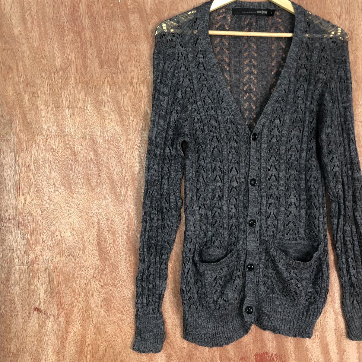 Schlussel Schlussel Black crochet mesh net cardigan Knitwear #6052 Size US M / EU 48-50 / 2 - 7 Thumbnail