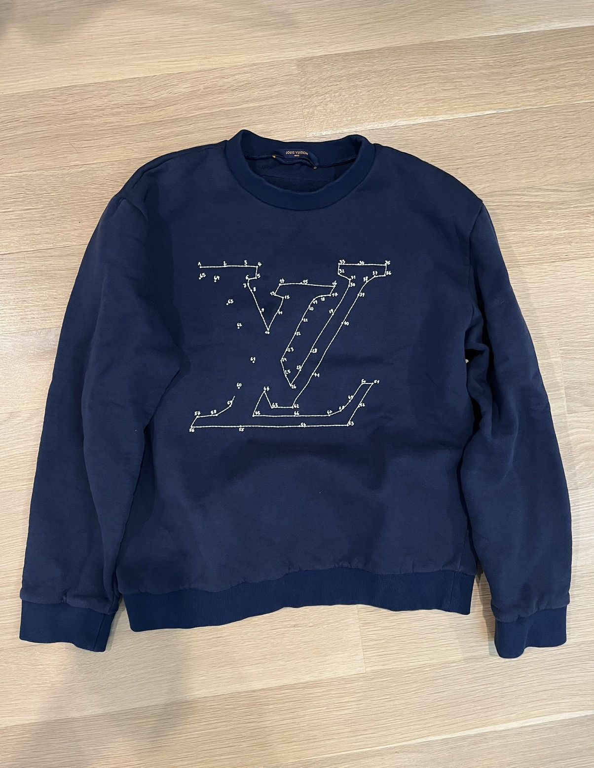 Louis Vuitton LV Stitch Print Embroidered Sweatshirt Navy Men's - US