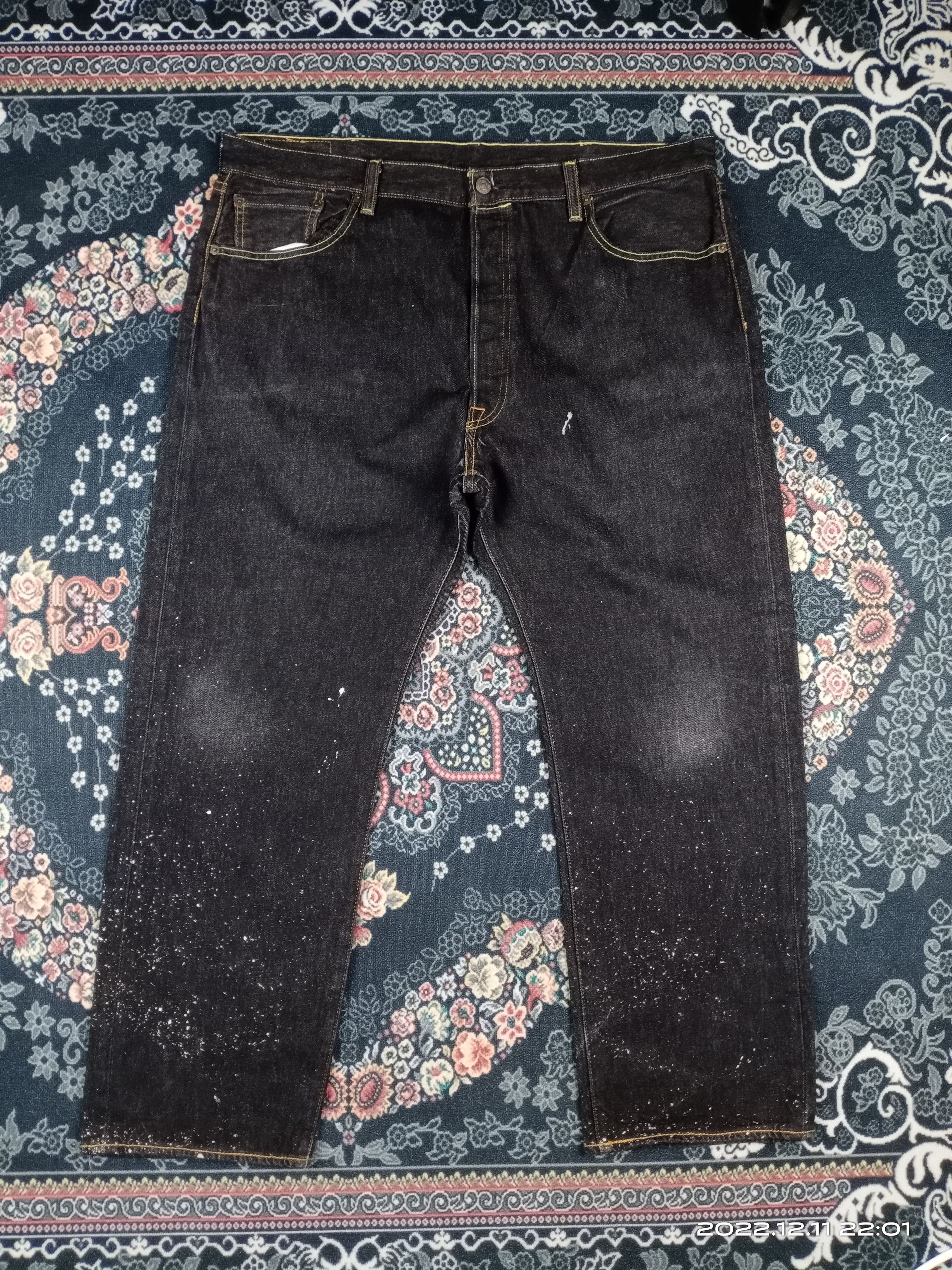 image of levis 501 Dark Black Wash Bleach Denim Jeans, Men's (Size 40)