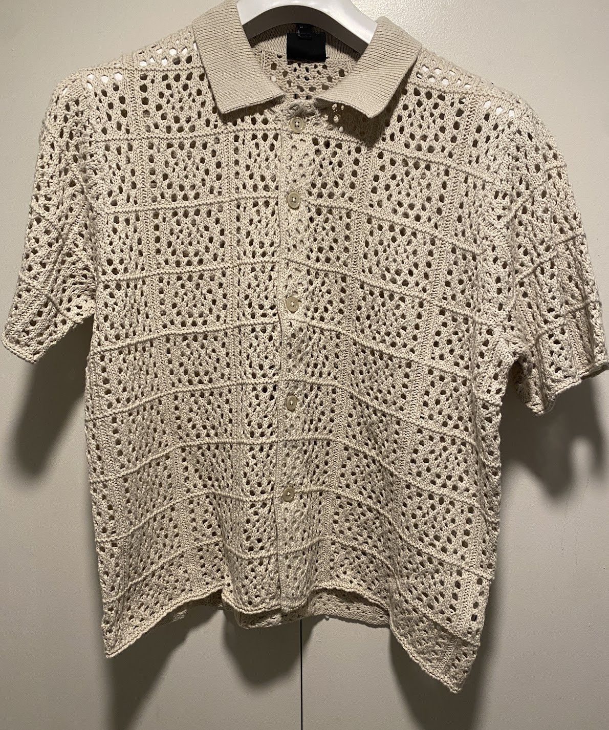 Image of Stussy Crochet Shirt Cream, Men's (Size 2XL)