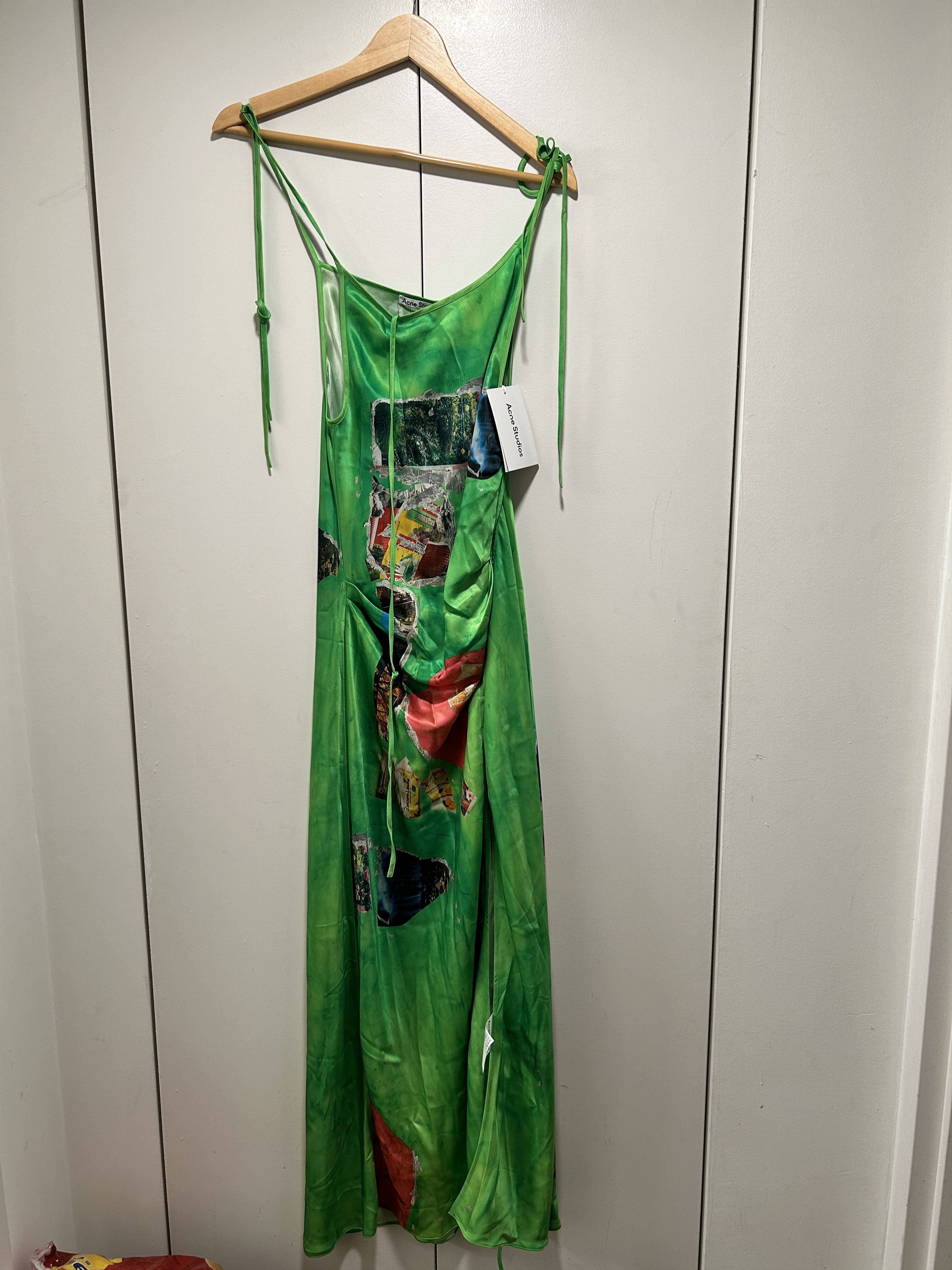 image of Acne Studios Acne Studio Digital Print Satin Dress Size It 34 in Green, Women's