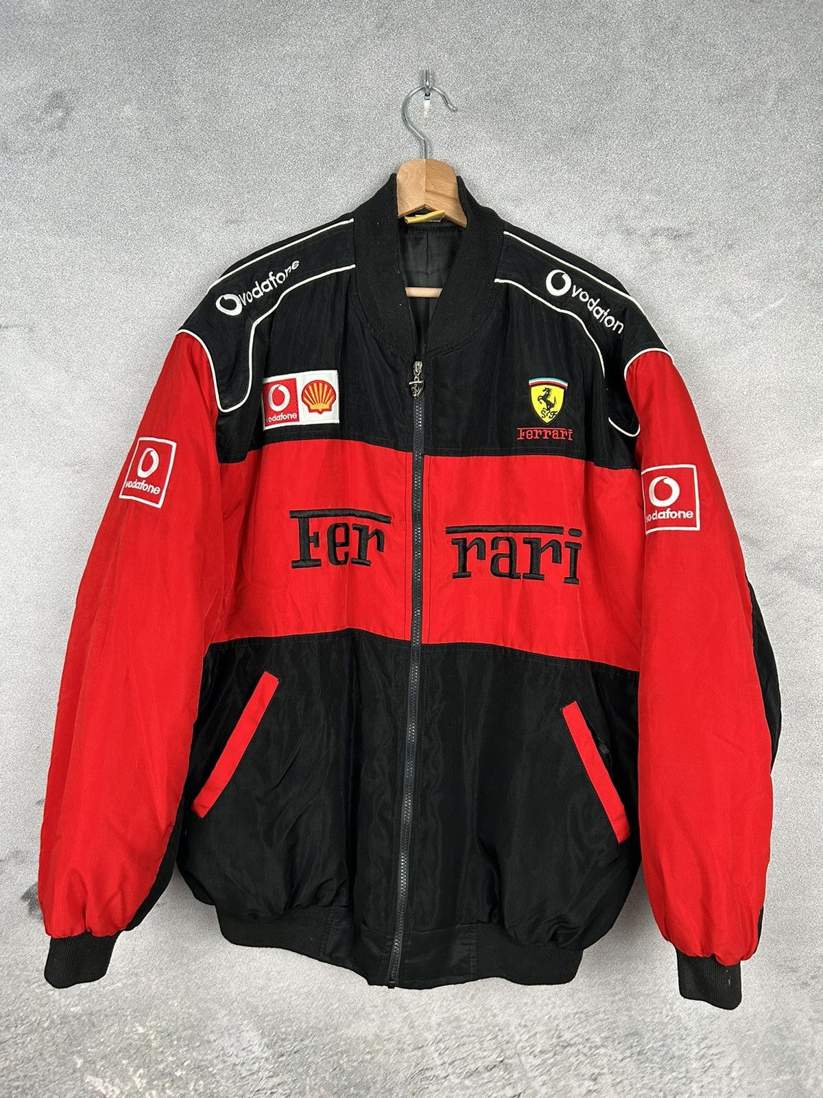 image of Vintage Ferrari Racing Bomber Jacket 90's Vodafone in Black, Men's (Size 2XL)