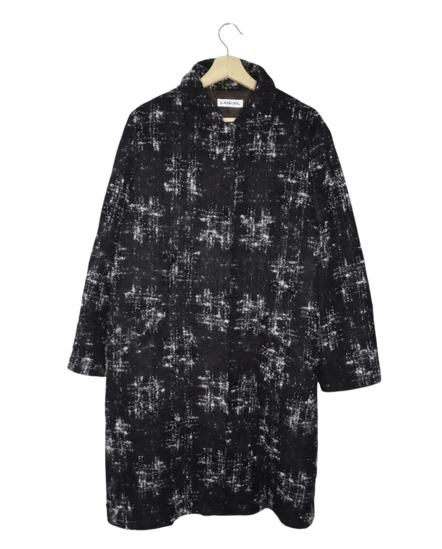 image of Vintage Lancel Wool Long Jacket Nice Design in Black Grey, Men's (Size Medium)