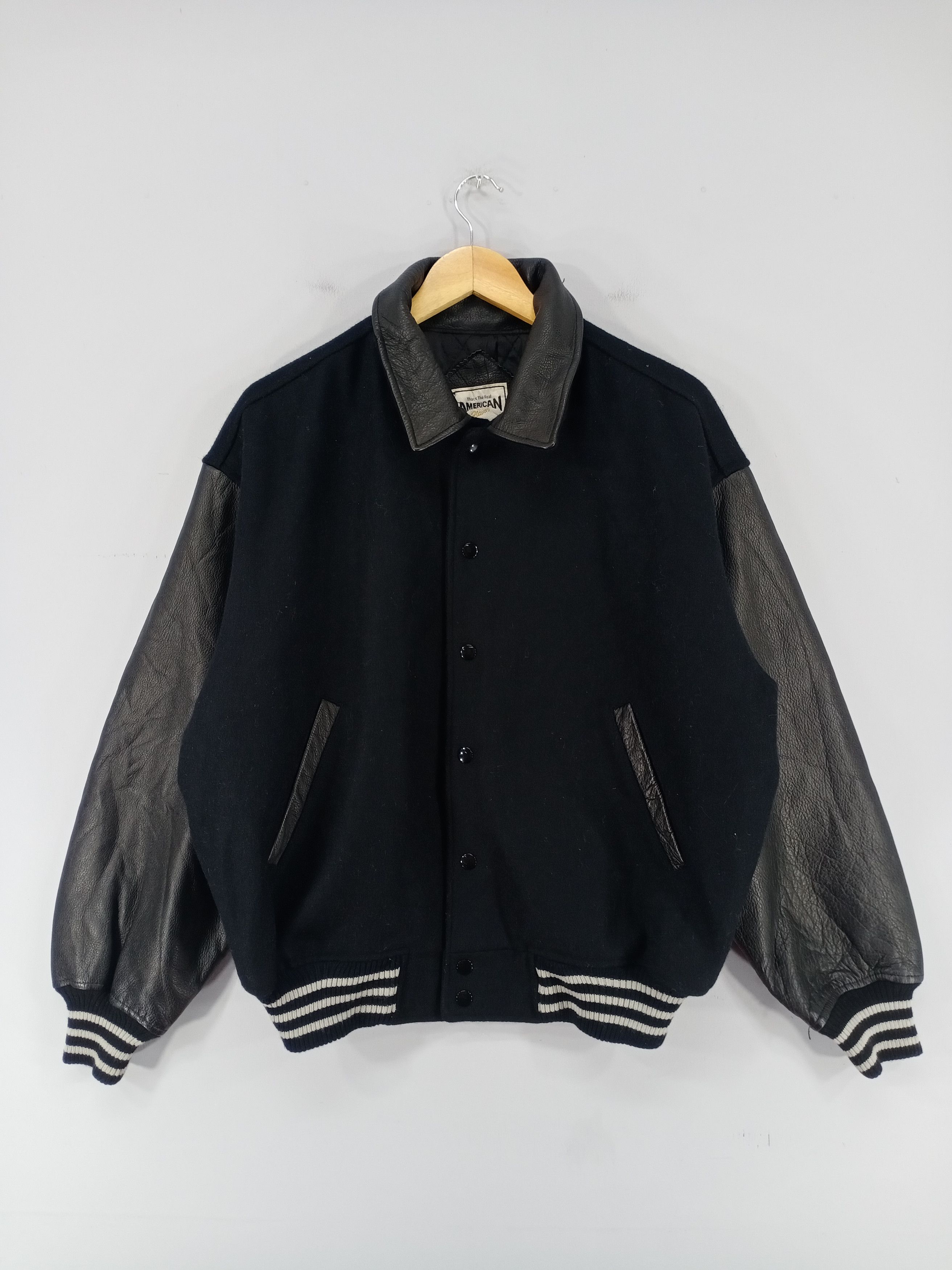 Japanese Brand Vintage Scene Snap Button Wool Varsity Sleeve Leather Jacket Size US L / EU 52-54 / 3 - 3 Thumbnail