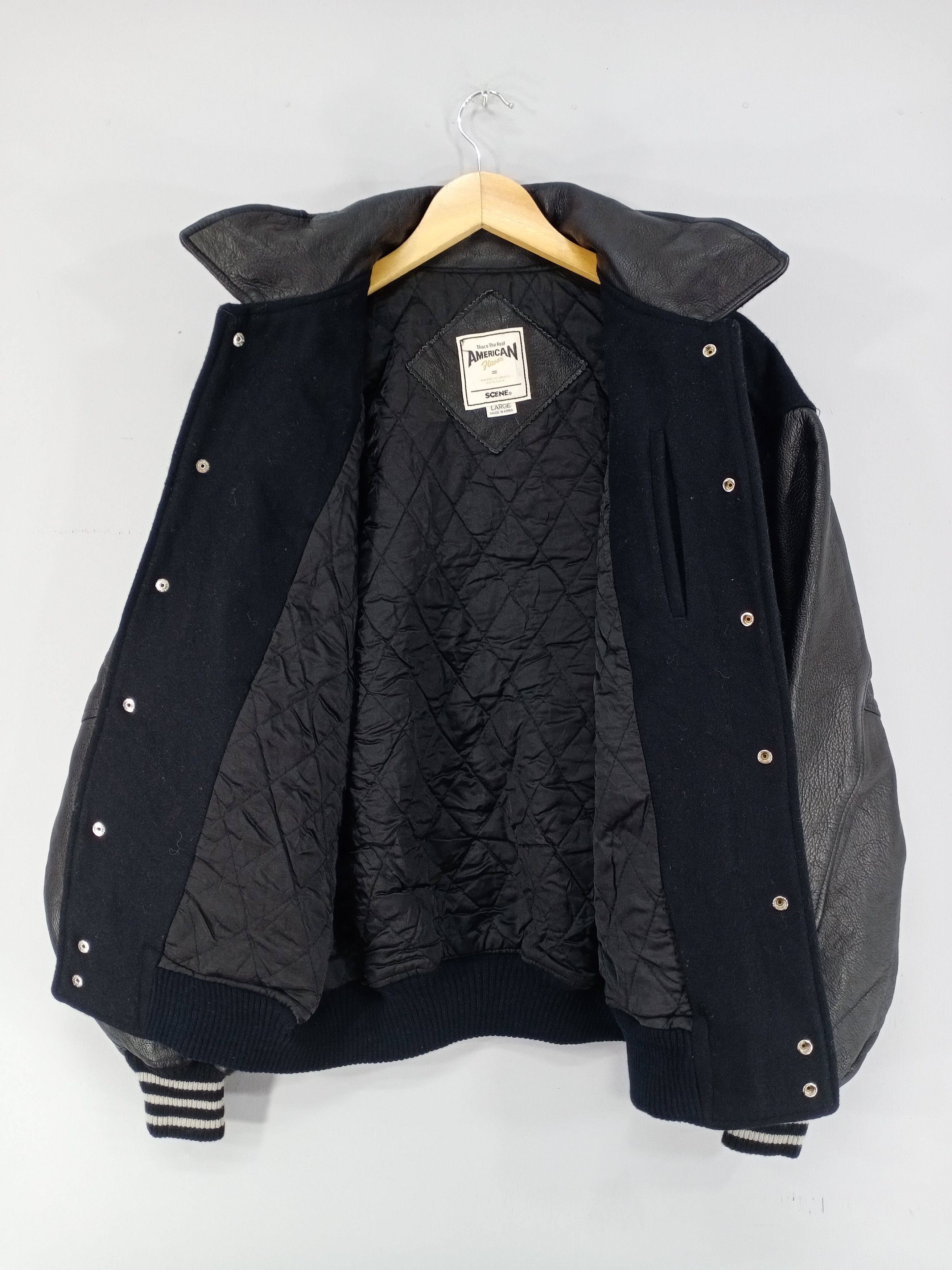 Japanese Brand Vintage Scene Snap Button Wool Varsity Sleeve Leather Jacket Size US L / EU 52-54 / 3 - 7 Thumbnail