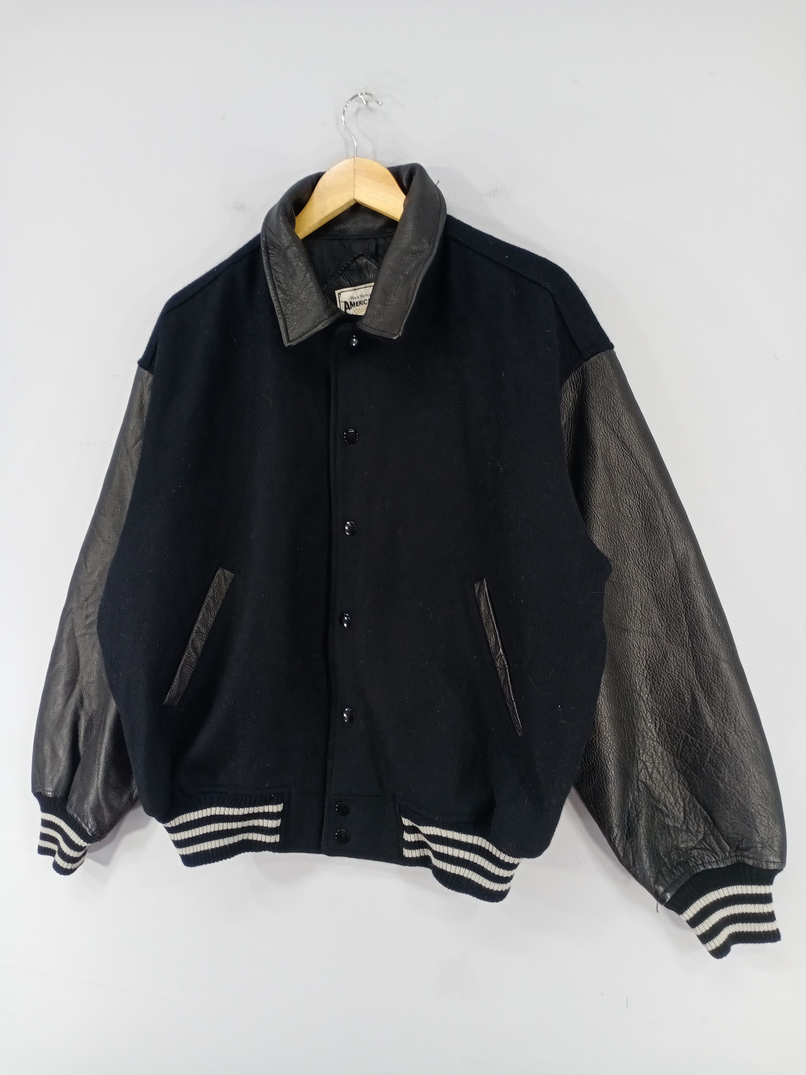 Japanese Brand Vintage Scene Snap Button Wool Varsity Sleeve Leather Jacket Size US L / EU 52-54 / 3 - 4 Thumbnail