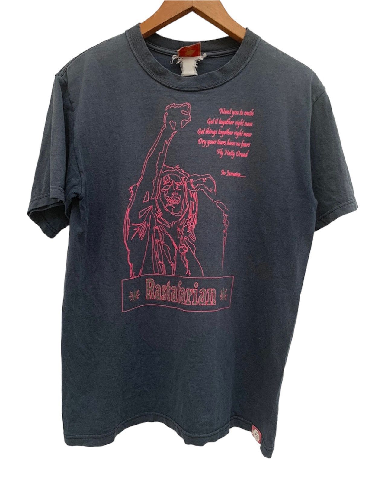 image of Band Tees x Bob Marley Vintage Bob Marley Rastafarian Chronic Leaf Weed Rasta Tee in Navy (Size Med