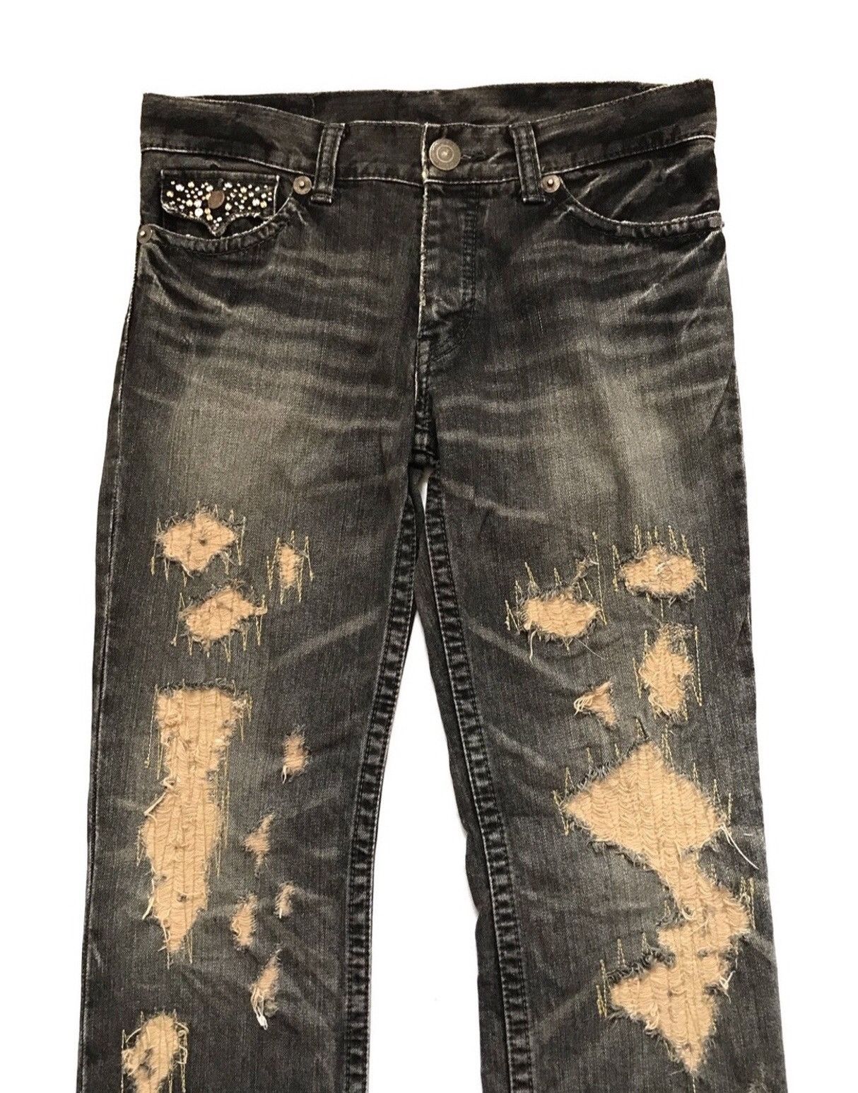 Japanese Brand IRISH PATCHWORK EMBROIDERY FLARE JEANS Size US 30 / EU 46 - 2 Thumbnail