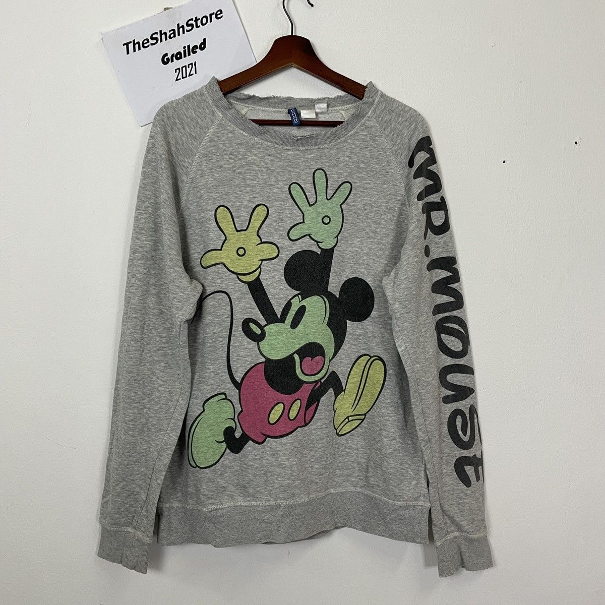 Vintage Mickey Mouse Miror Print Thrashed Sweatshirt