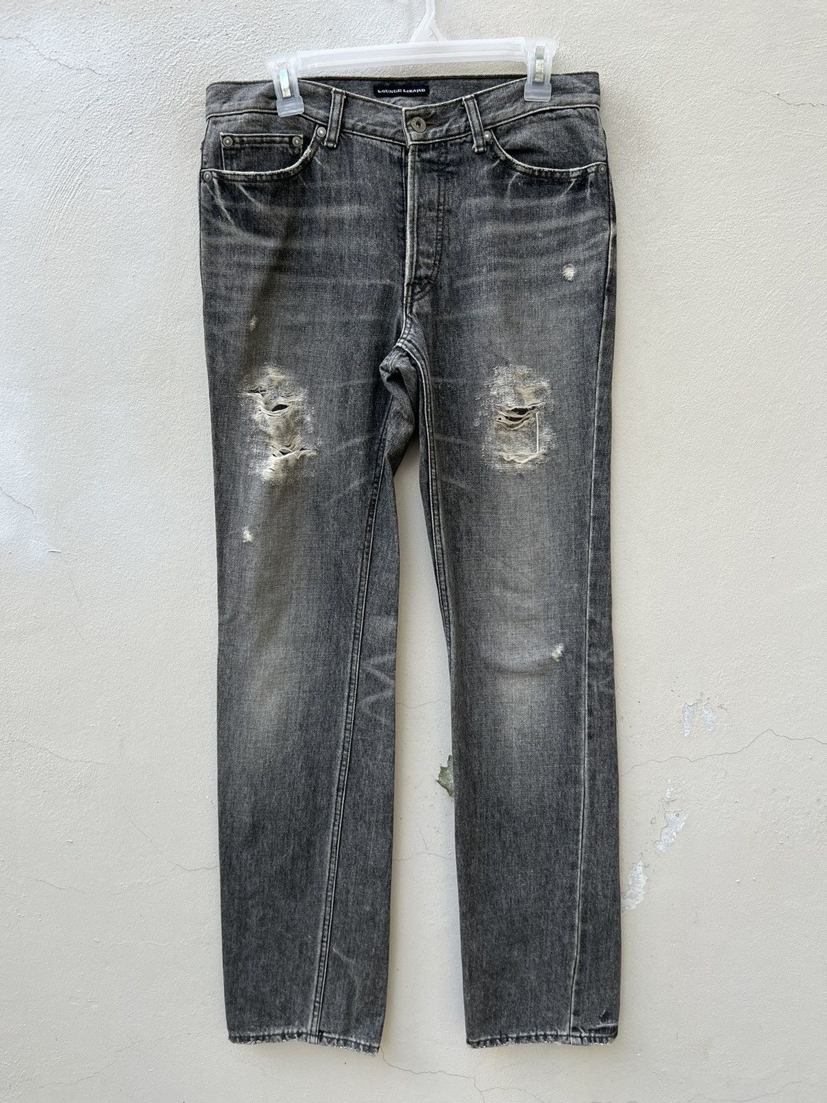 Lounge Lizard Vintage Lounge Lizard Distress Fade Black Denim Jeans Size US 31 - 6 Thumbnail