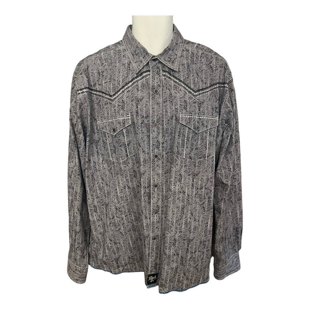 Japanese Brand × Vintage × Wrangler Rock 47 Cowboy Western Shirt Mens XL~Black/Gray Paisley Embr Size US XL / EU 56 / 4 - 1 Thumbnail