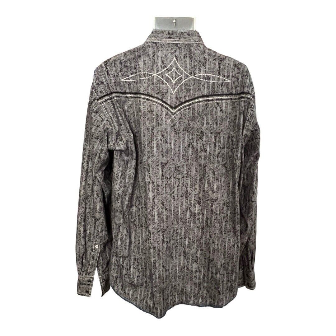 Japanese Brand × Vintage × Wrangler Rock 47 Cowboy Western Shirt Mens XL~Black/Gray Paisley Embr Size US XL / EU 56 / 4 - 4 Thumbnail