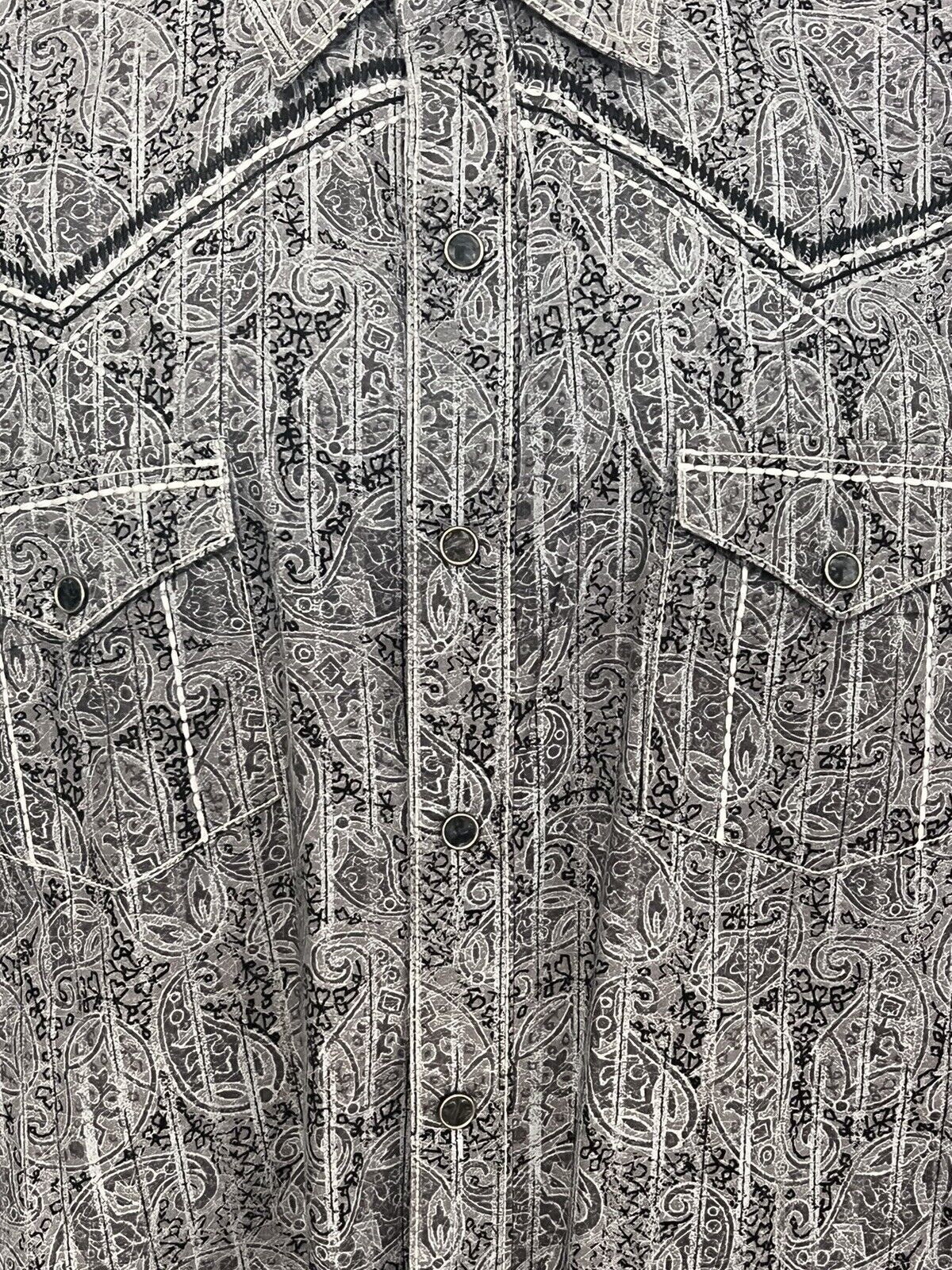 Japanese Brand × Vintage × Wrangler Rock 47 Cowboy Western Shirt Mens XL~Black/Gray Paisley Embr Size US XL / EU 56 / 4 - 5 Thumbnail