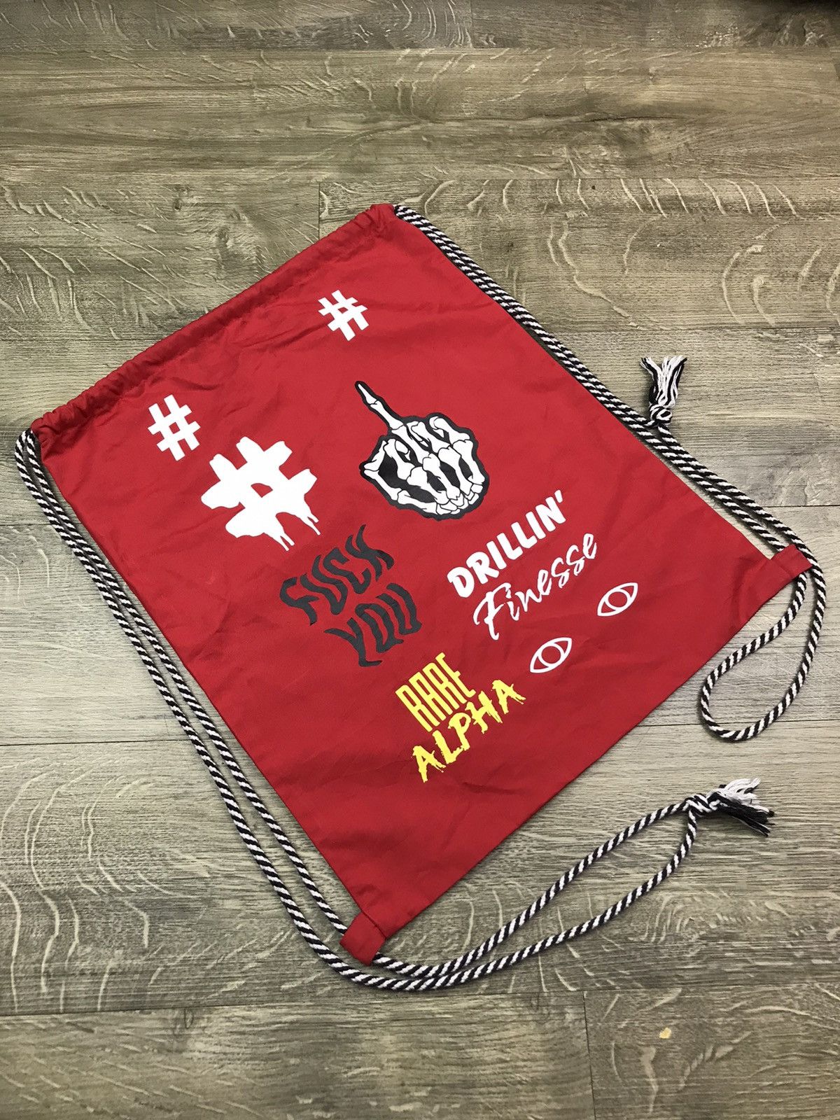 Japanese Brand × Vintage 🖕FUCK YOU RARE ALPHA DRILLIN’ FINESSE DRAWSTRING BAG Size ONE SIZE - 2 Thumbnail