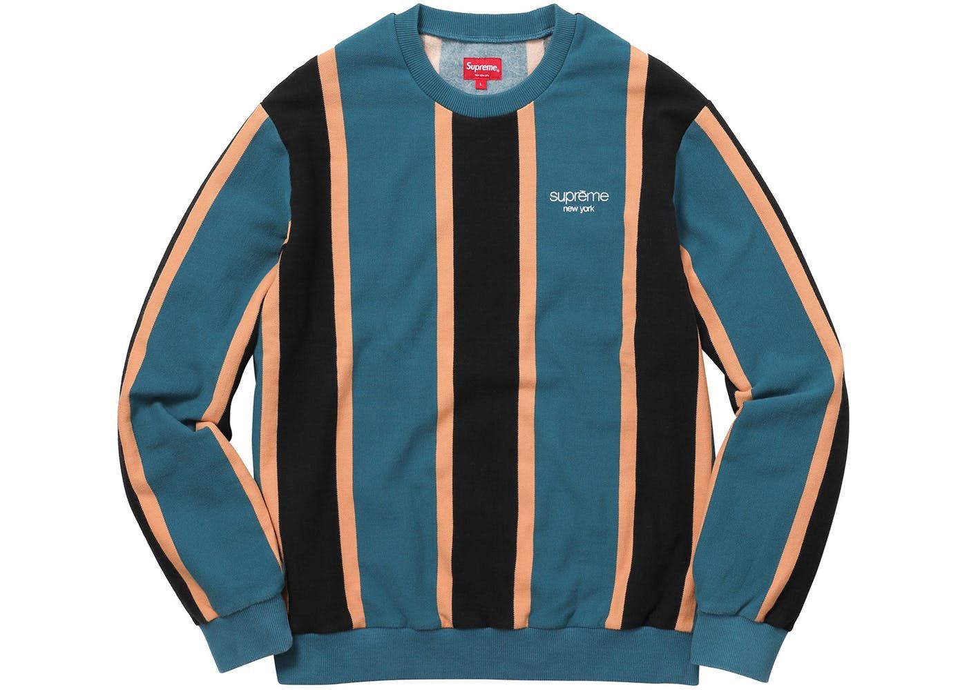 image of Supreme Vertical Stripe Pique Crewneck in Blue, Men's (Size XL)