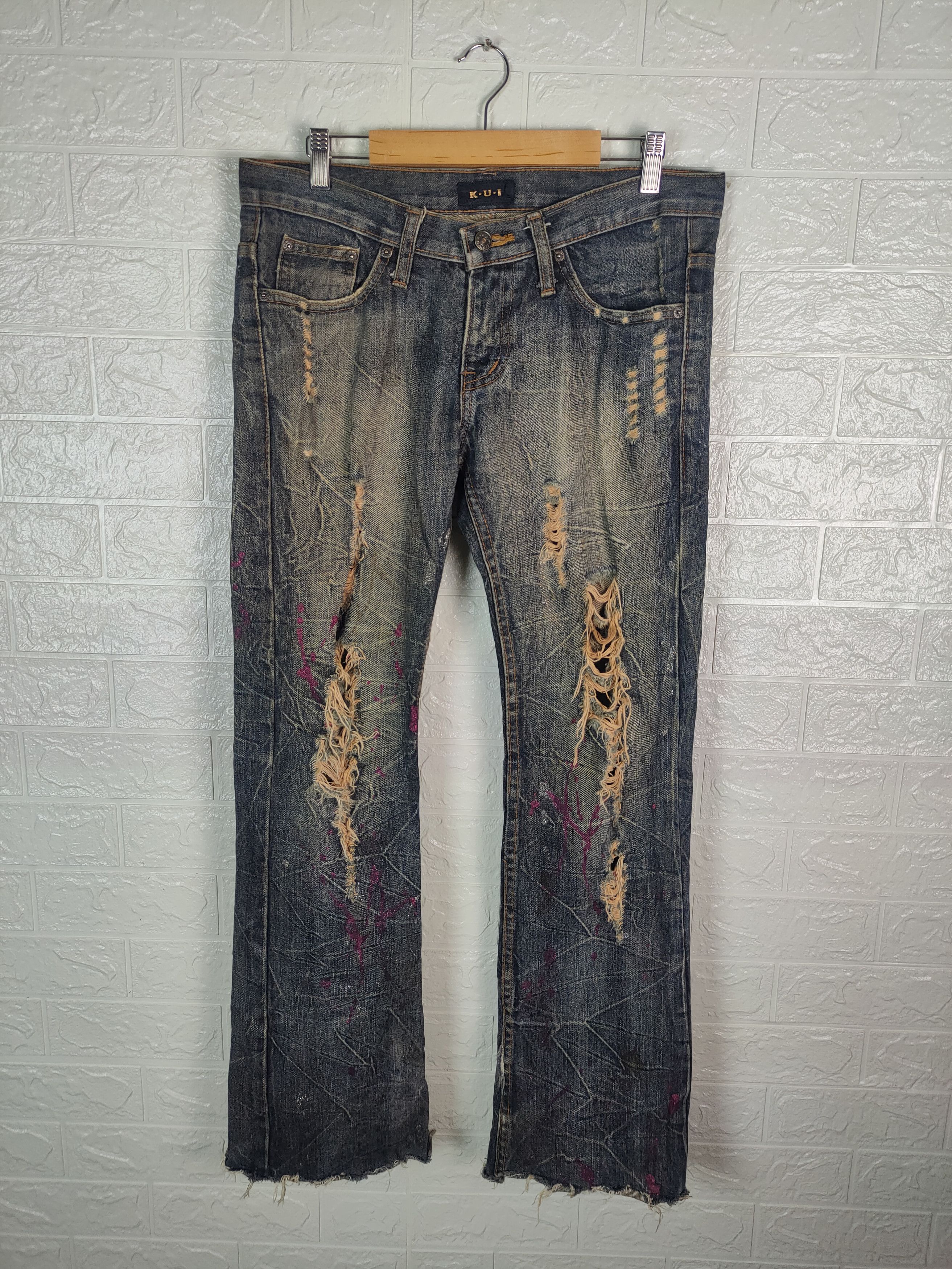 Designer × Japanese Brand 💥VINTAGE Japanese K.U.I Distreesed Denim Pants #0838💥 Size US 32 / EU 48 - 1 Thumbnail