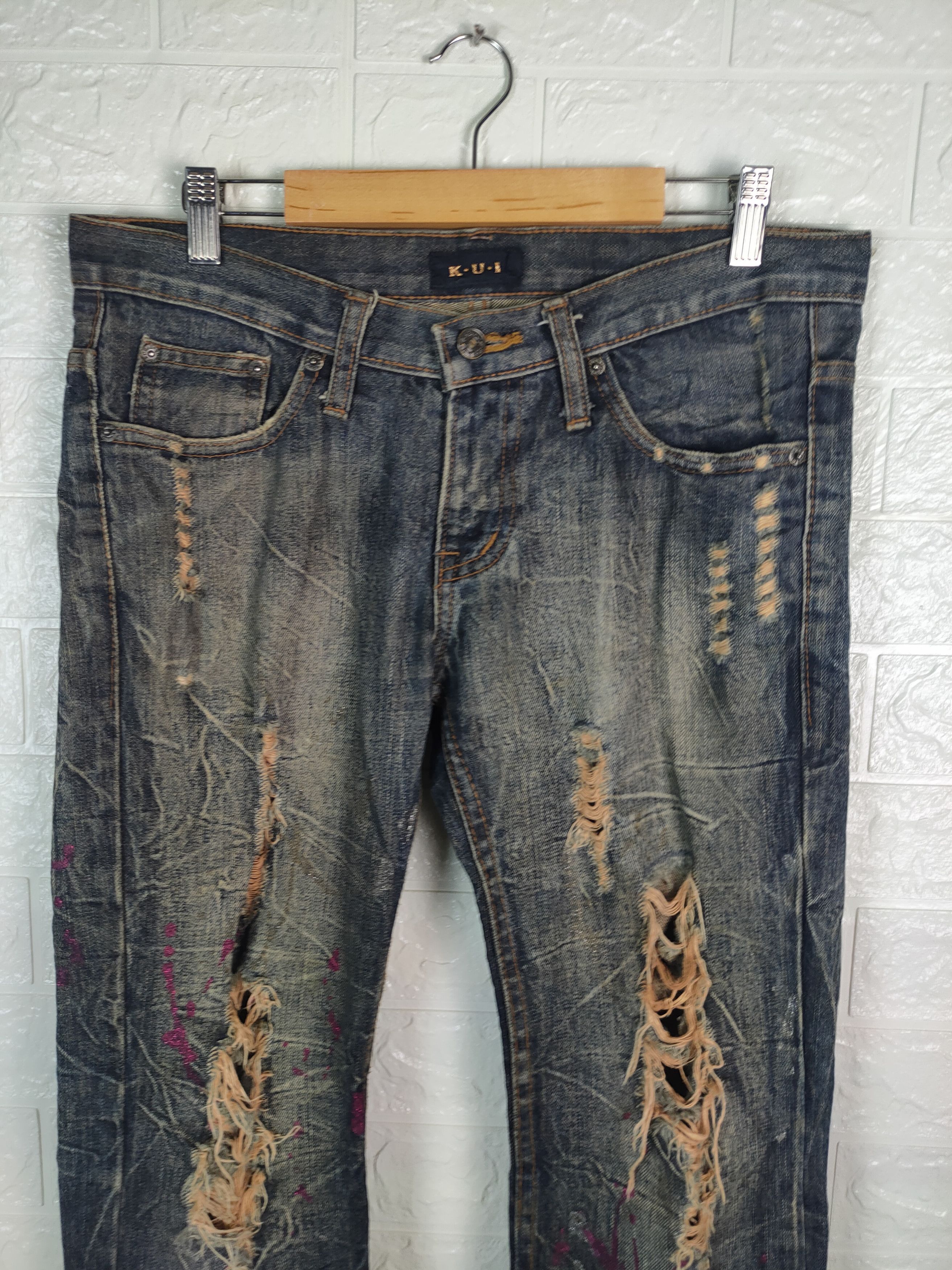 Designer × Japanese Brand 💥VINTAGE Japanese K.U.I Distreesed Denim Pants #0838💥 Size US 32 / EU 48 - 2 Thumbnail