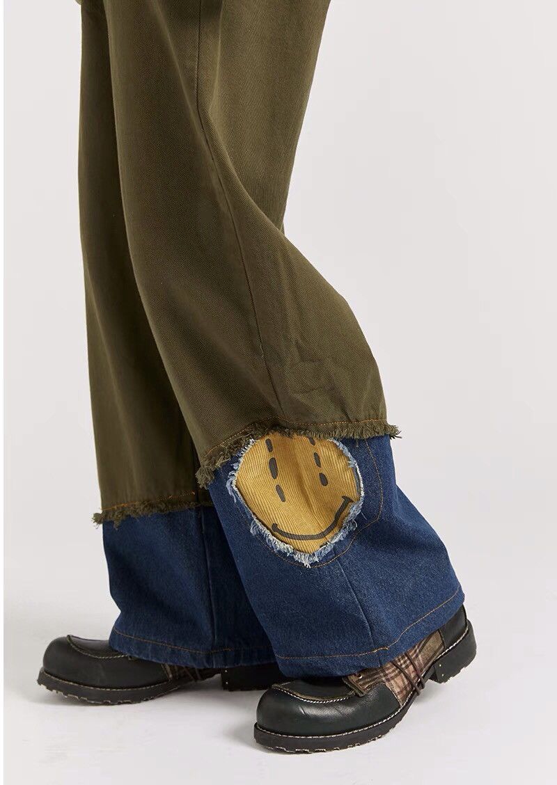 Retro y2k distressed patchwork smiley face pants