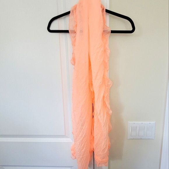 H&M Neon Peach Sheer Ruffle Trim Scarf Spring Summer Travel Size ONE SIZE - 3 Thumbnail