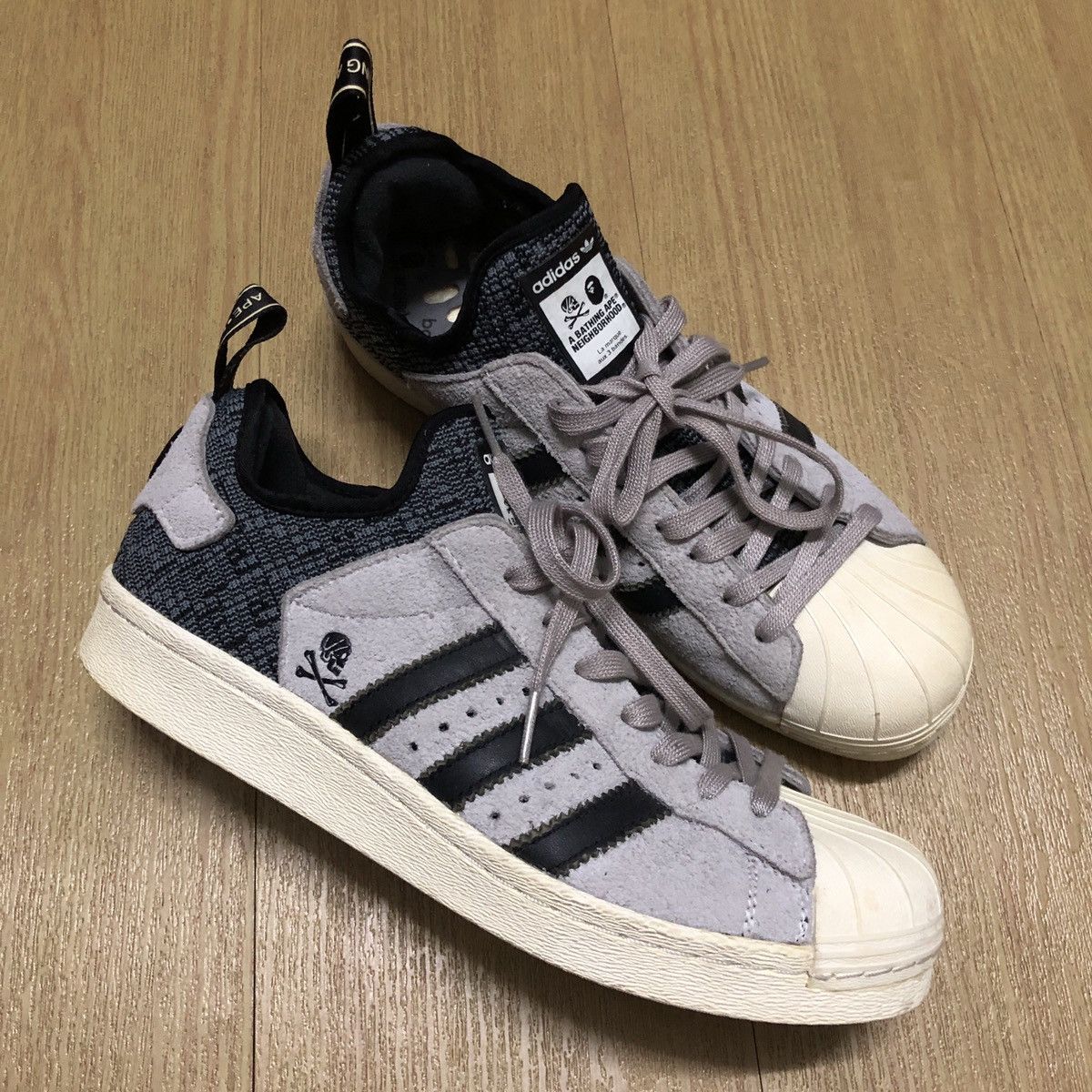 Adidas × Bape × Neighborhood Bape x Neigborhood x Superstar Boost Grey Black 2017 Size US 7 / EU 40 - 3 Thumbnail