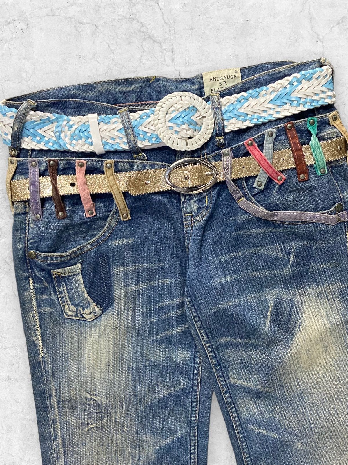 Japanese Brand × PPFM × Vintage Y2k Antgauge Japan Double Waist Flared Jeans Double Belt Size US 31 - 4 Thumbnail