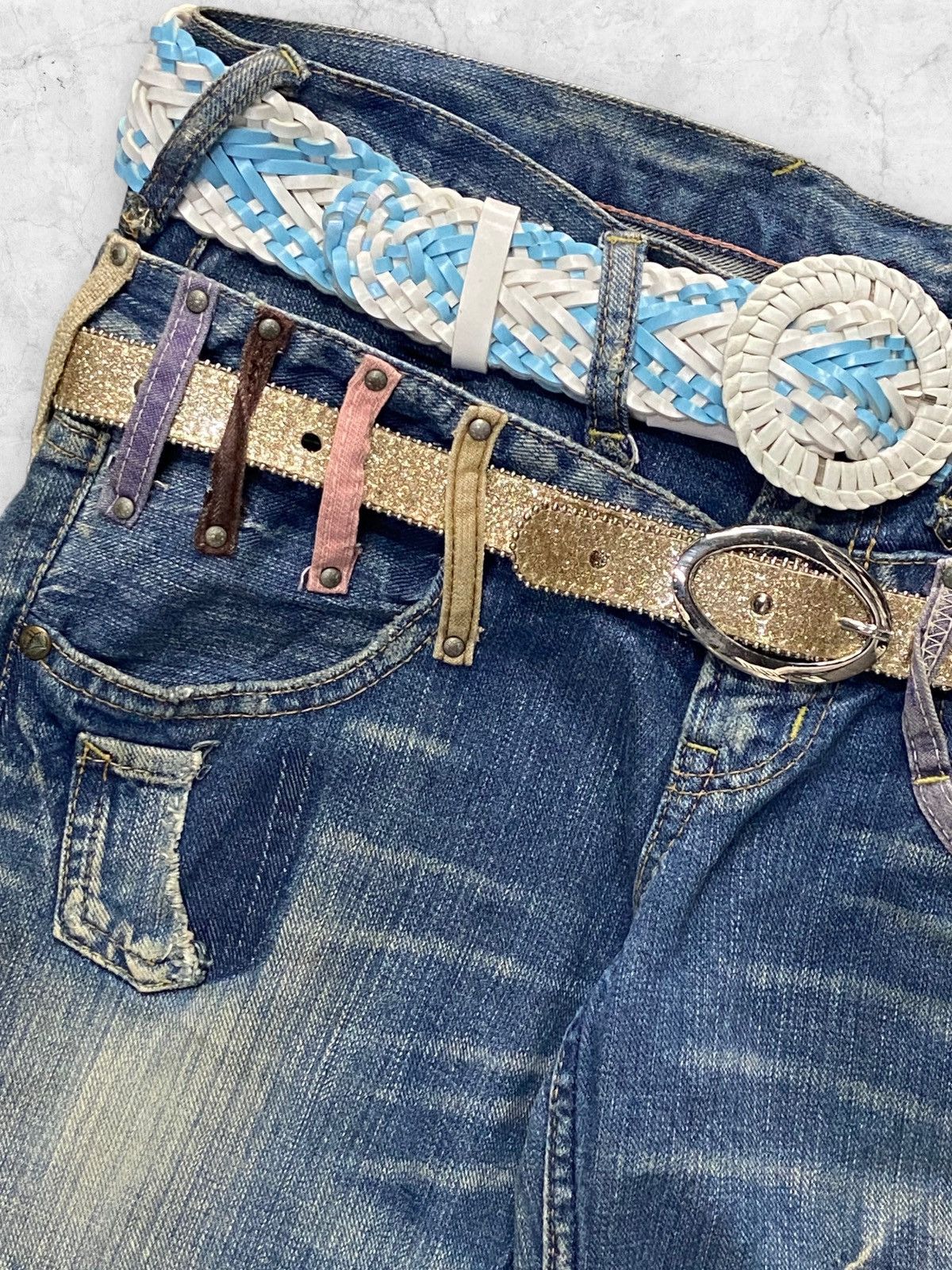 Japanese Brand × PPFM × Vintage Y2k Antgauge Japan Double Waist Flared Jeans Double Belt Size US 31 - 5 Thumbnail
