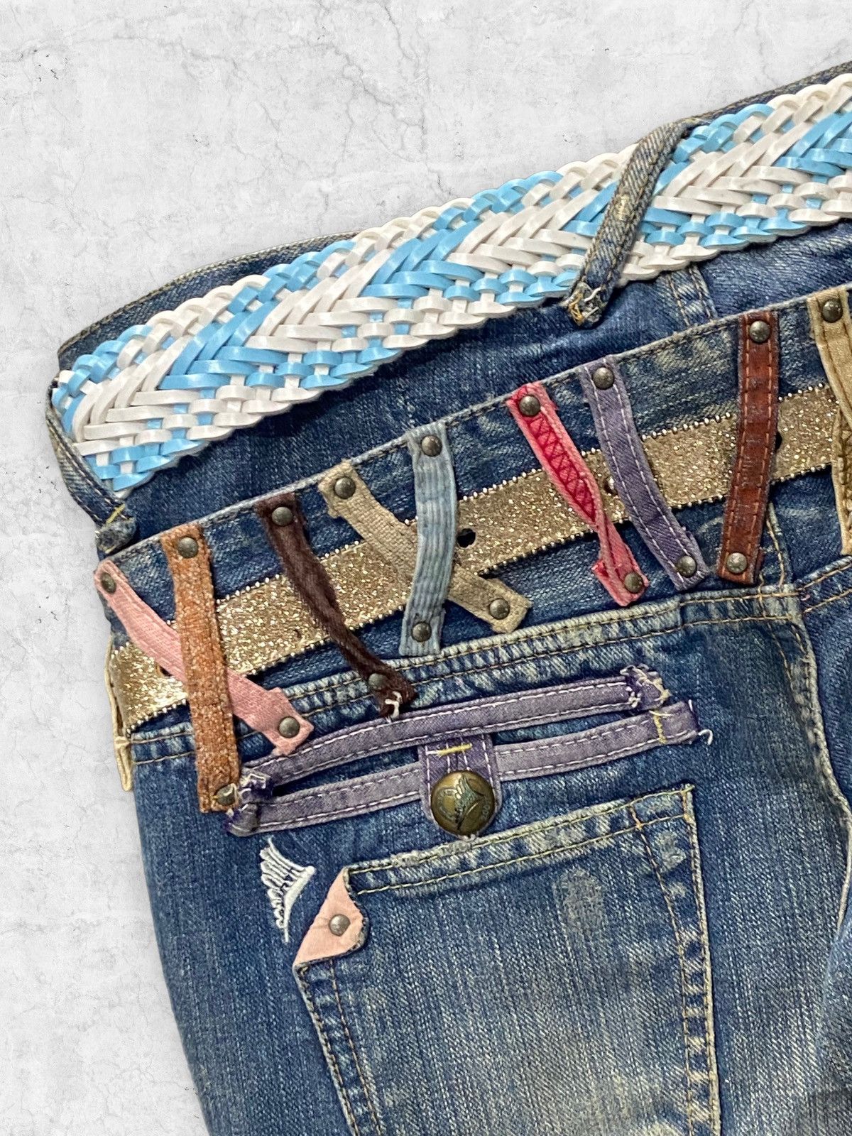 Japanese Brand × PPFM × Vintage Y2k Antgauge Japan Double Waist Flared Jeans Double Belt Size US 31 - 9 Thumbnail
