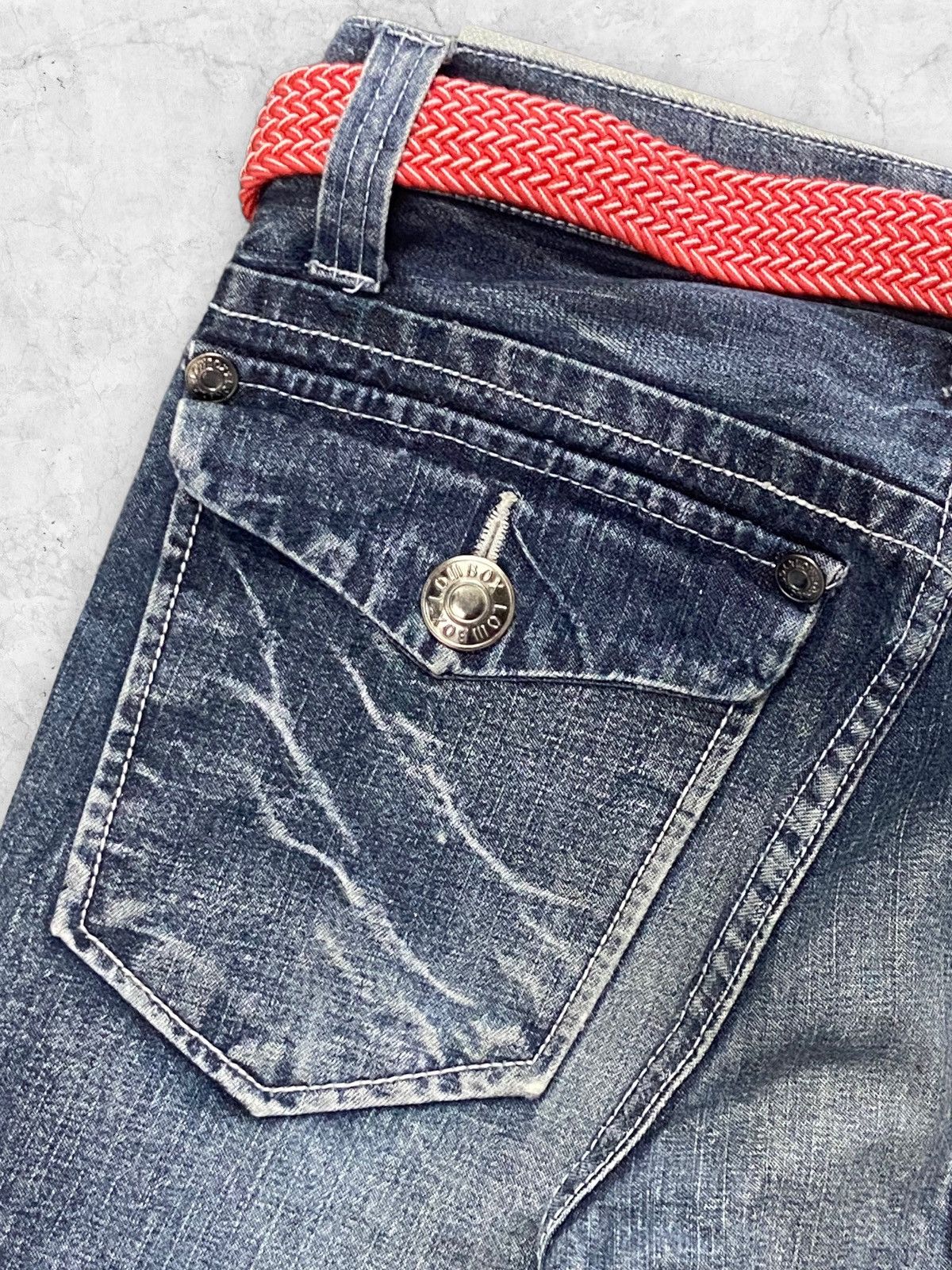 Vintage Low Box Japan Distressed Denim Pants With Belt