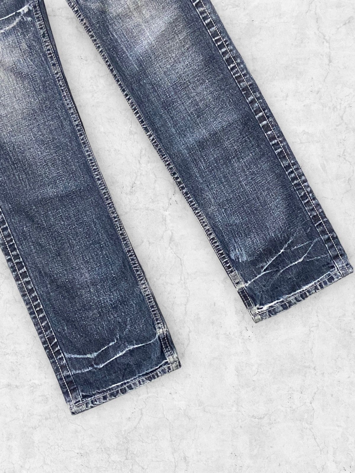 Vintage Low Box Japan Distressed Denim Pants With Belt