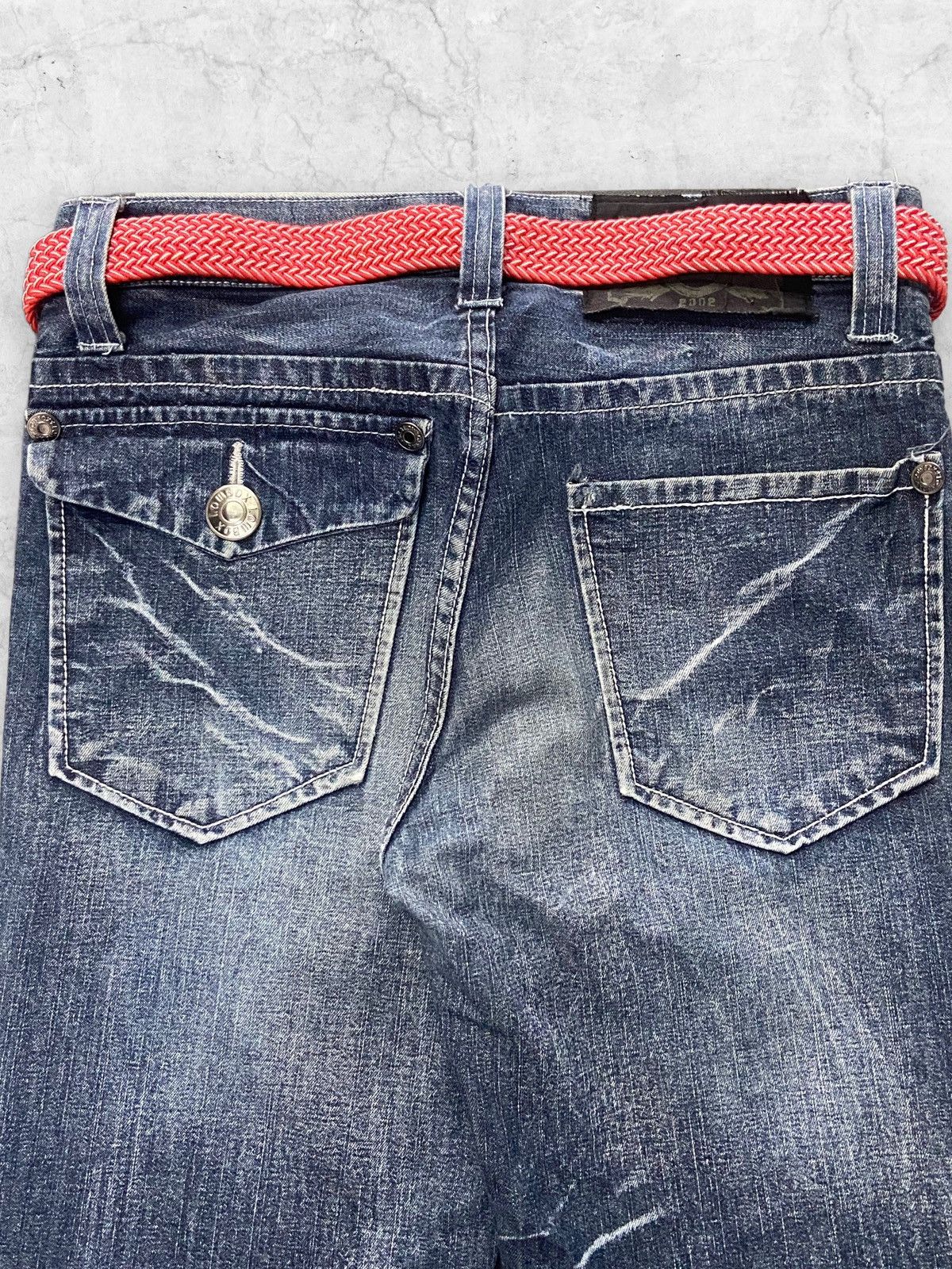 Vintage Low Box Japan Distressed Denim Pants With Belt