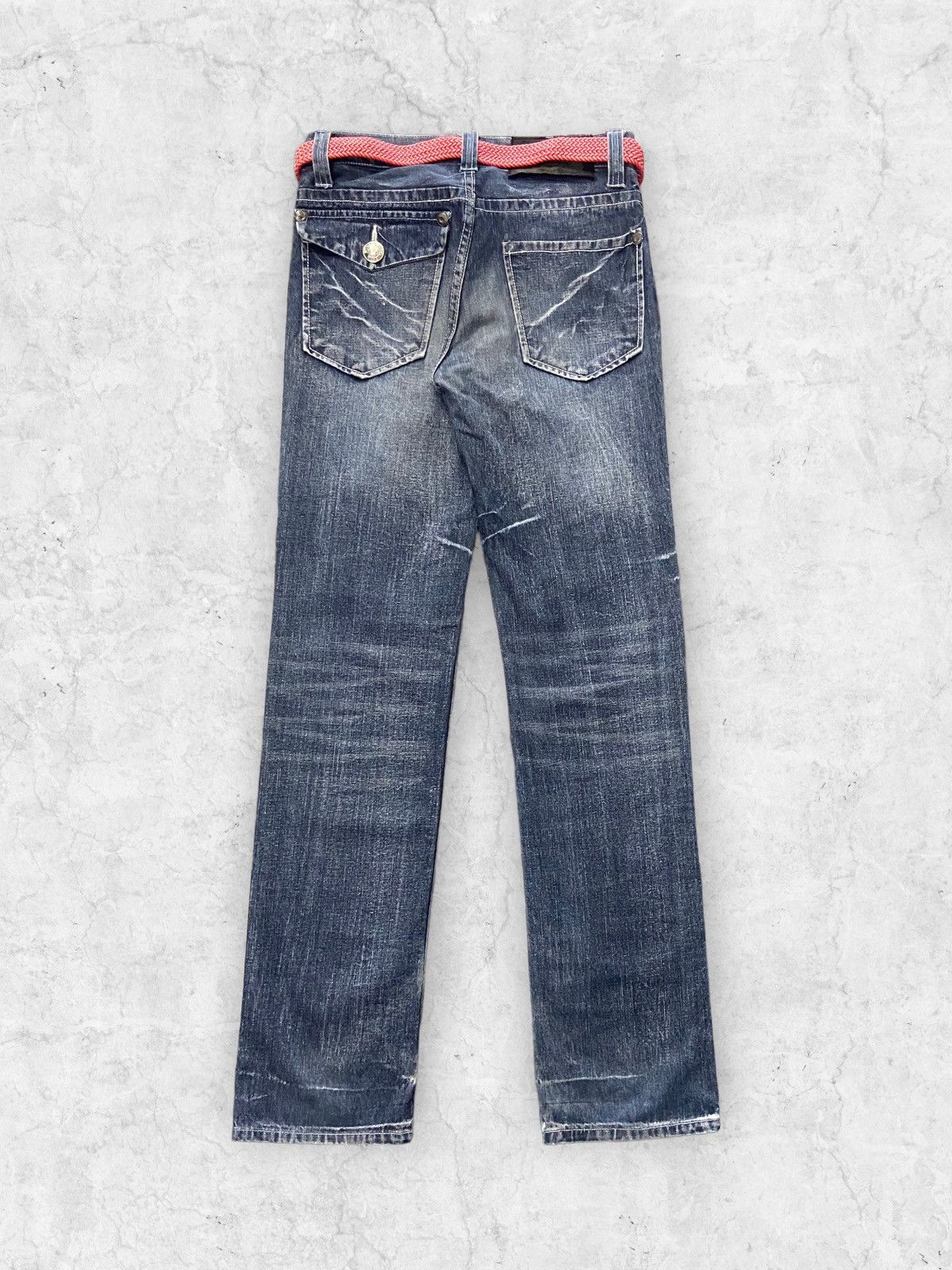 Vintage Low Box Japan Distressed Denim Pants With Belt