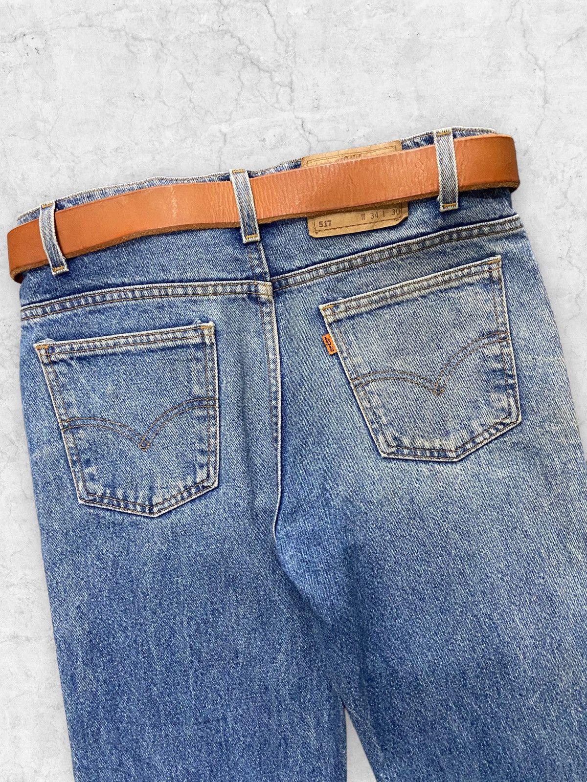 Levi's × Vintage Vintage Levis 517 Orange Tab Flared Jeans Solid Brass Belt Size US 33 - 9 Thumbnail