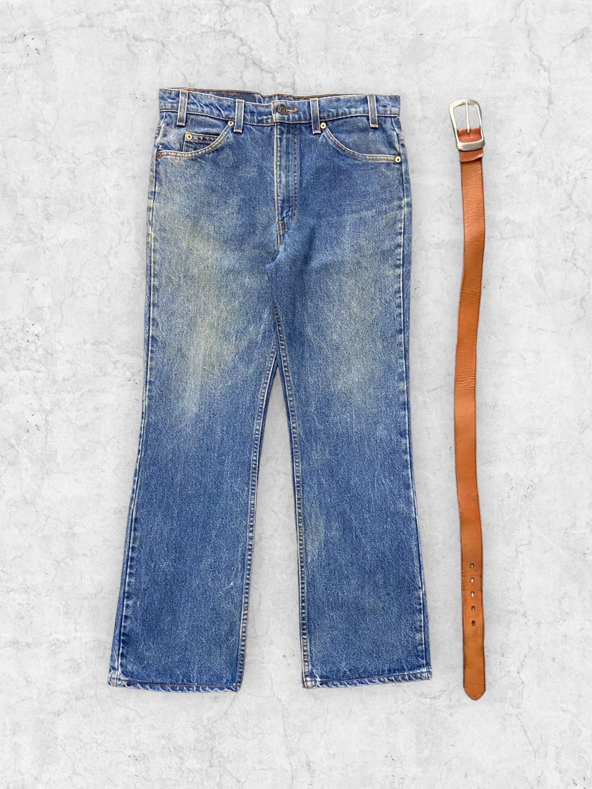 Levi's × Vintage Vintage Levis 517 Orange Tab Flared Jeans Solid Brass Belt Size US 33 - 2 Thumbnail