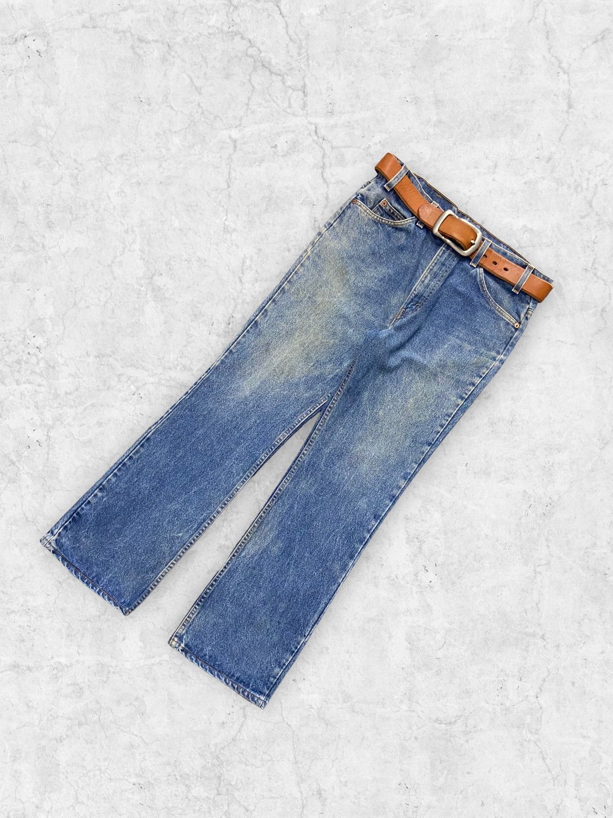 Levi's × Vintage Vintage Levis 517 Orange Tab Flared Jeans Solid Brass Belt Size US 33 - 4 Thumbnail