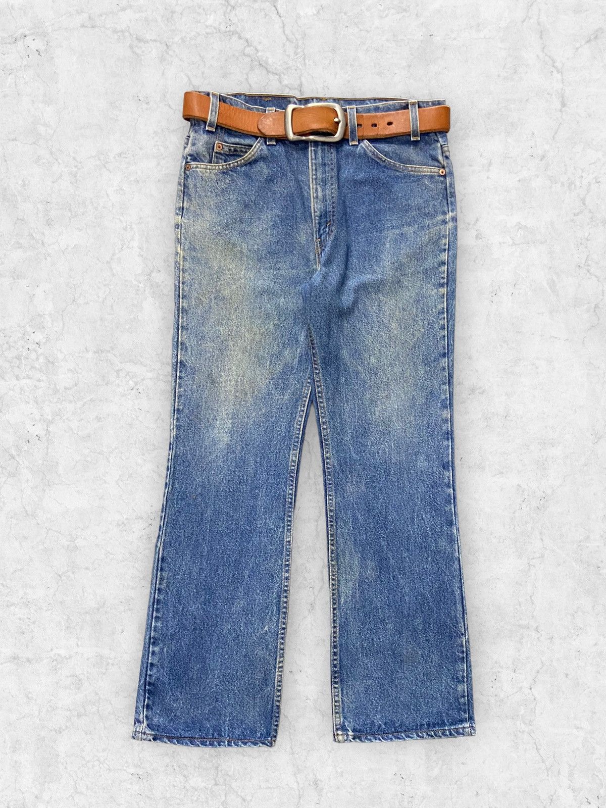 Levi's × Vintage Vintage Levis 517 Orange Tab Flared Jeans Solid Brass Belt Size US 33 - 1 Thumbnail