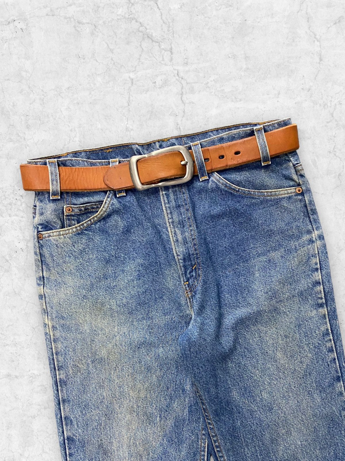 Levi's × Vintage Vintage Levis 517 Orange Tab Flared Jeans Solid Brass Belt Size US 33 - 5 Thumbnail