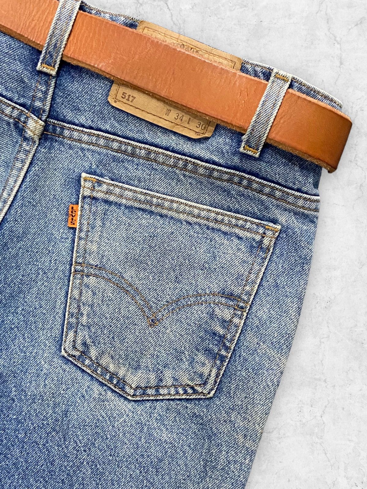 Levi's × Vintage Vintage Levis 517 Orange Tab Flared Jeans Solid Brass Belt Size US 33 - 10 Thumbnail