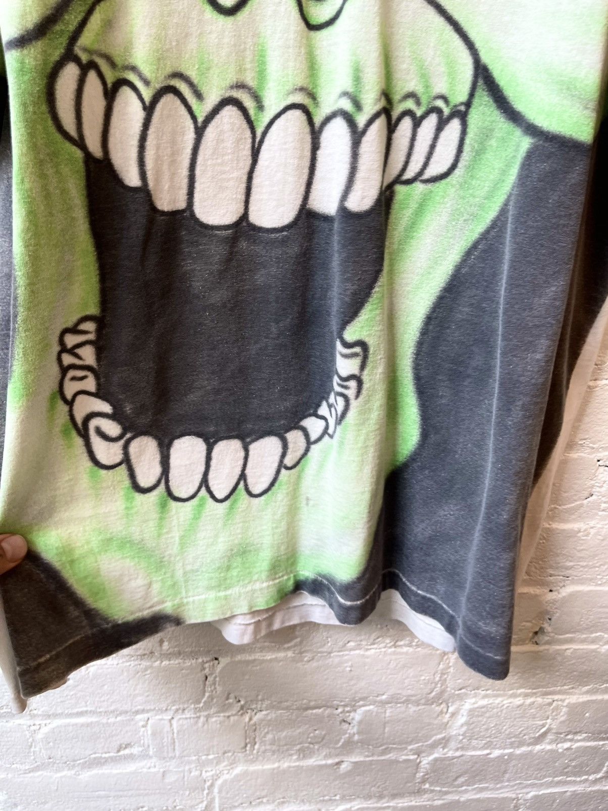 Vintage Vintage 90s HUGE SKULL MONSTER Neon Lime Green Shirt Custom Size US XL / EU 56 / 4 - 6 Thumbnail
