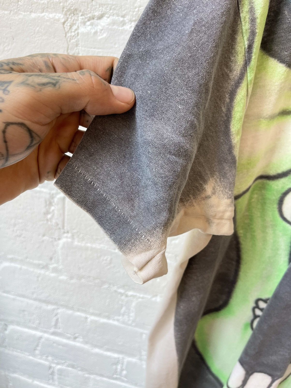 Vintage Vintage 90s HUGE SKULL MONSTER Neon Lime Green Shirt Custom Size US XL / EU 56 / 4 - 4 Thumbnail